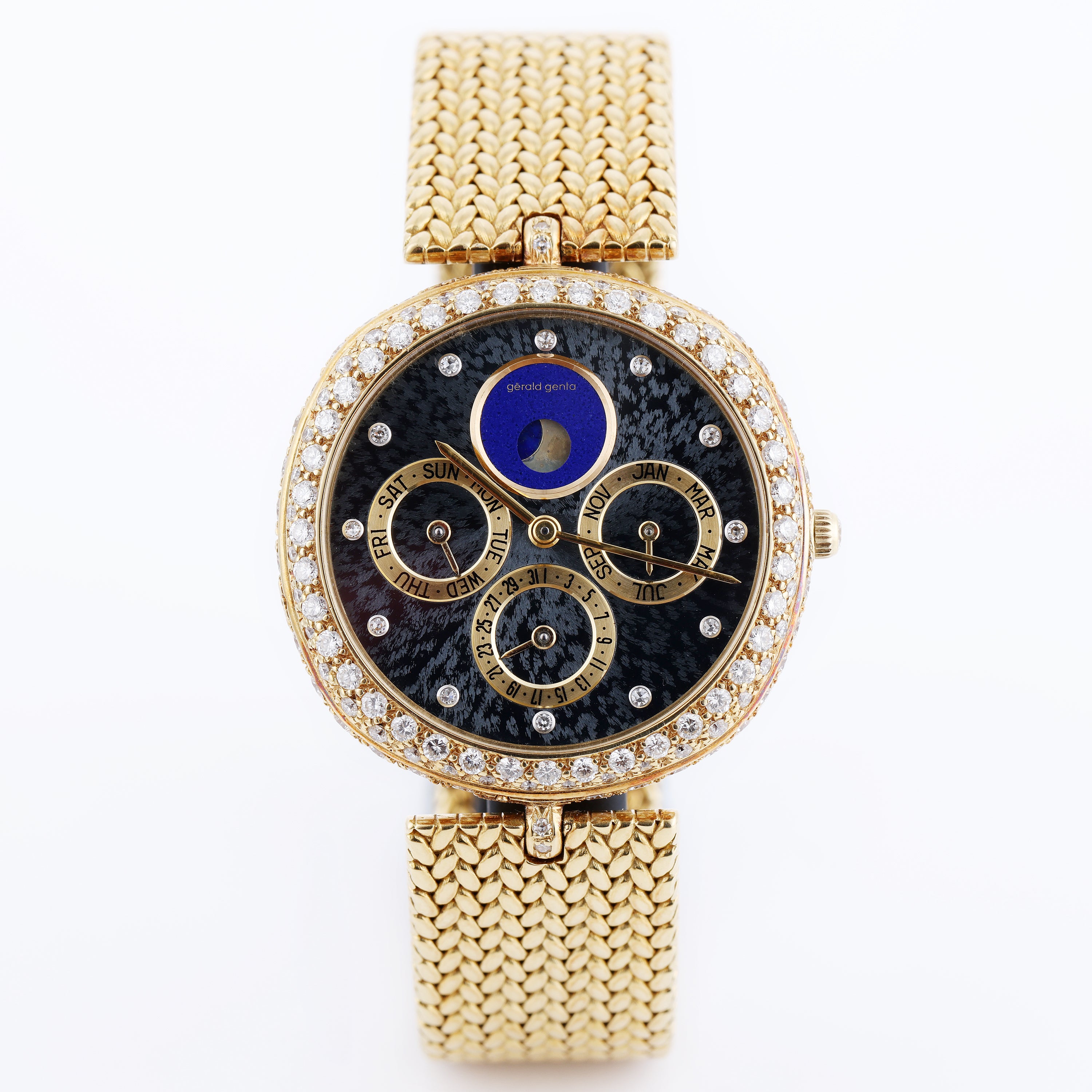 Gérald Genta Perpetual Calendar | REF. G9170.4 | Lapis Lazuli & Anthracite | 18k Yellow Gold | Diamond Dial & Bezel