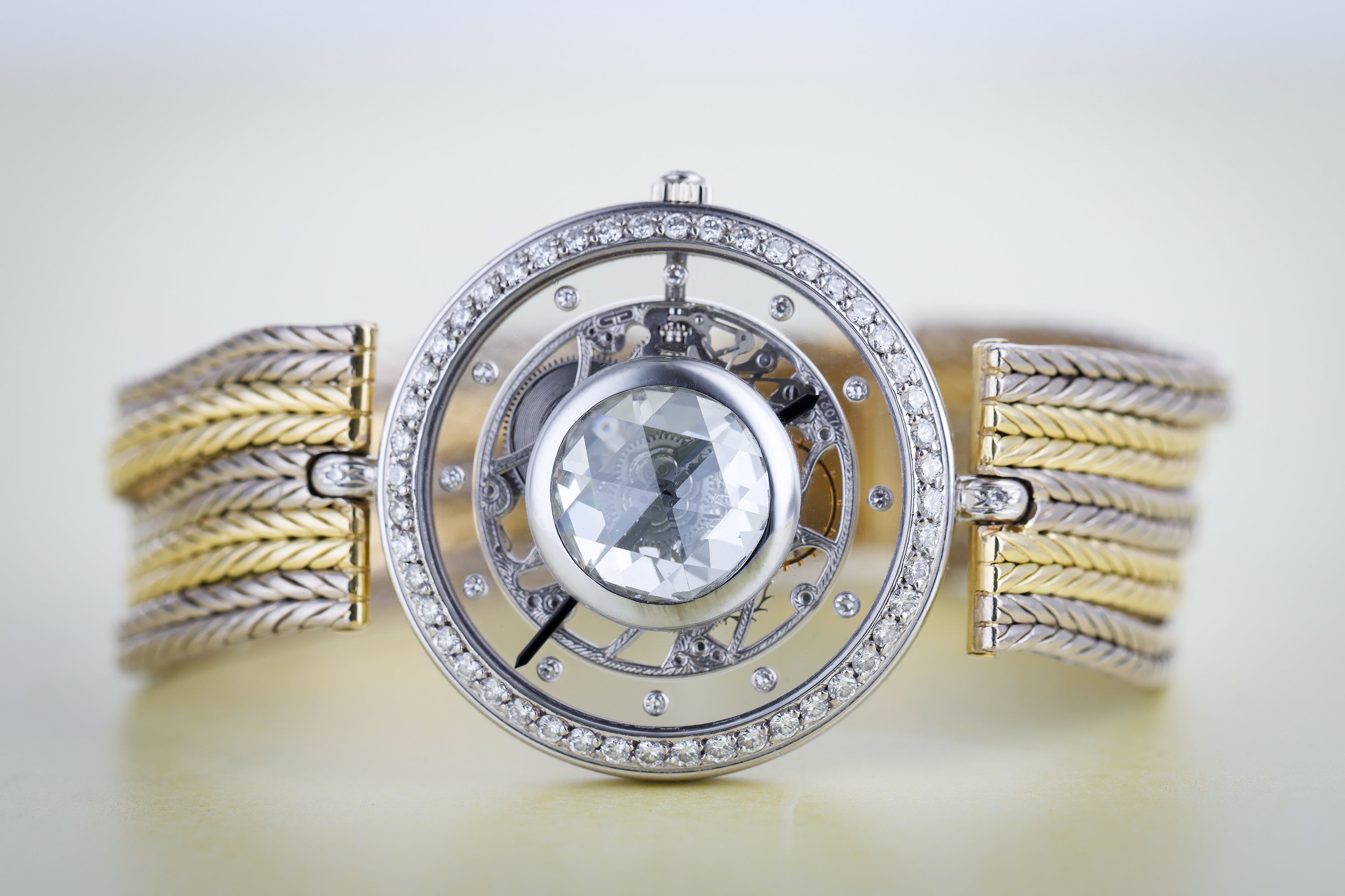 Gerald Genta Skeleton & Diamond Wristwatch | REF. G2297 | 18k White & Yellow Gold | Manual Wind | 32mm | 1990's