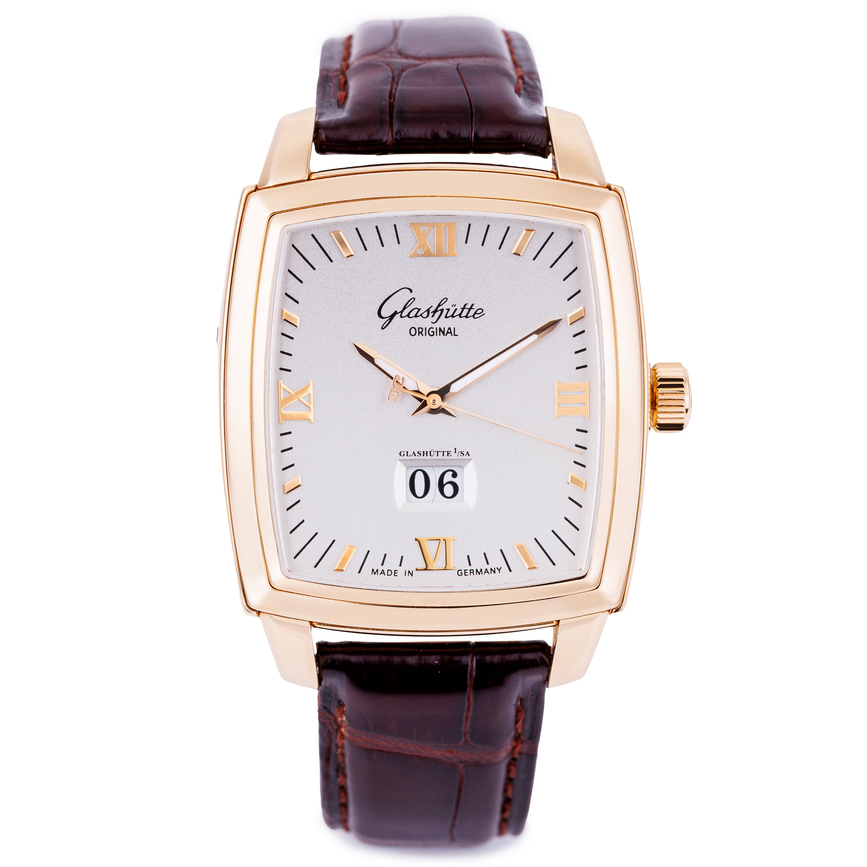 Glashütte Original Senator Karrée Panorama Date | REF. 1-22-02-51-51-05 | 18K Rose Gold | Manual Wind | 36.5mm | Box & Papers | 2014