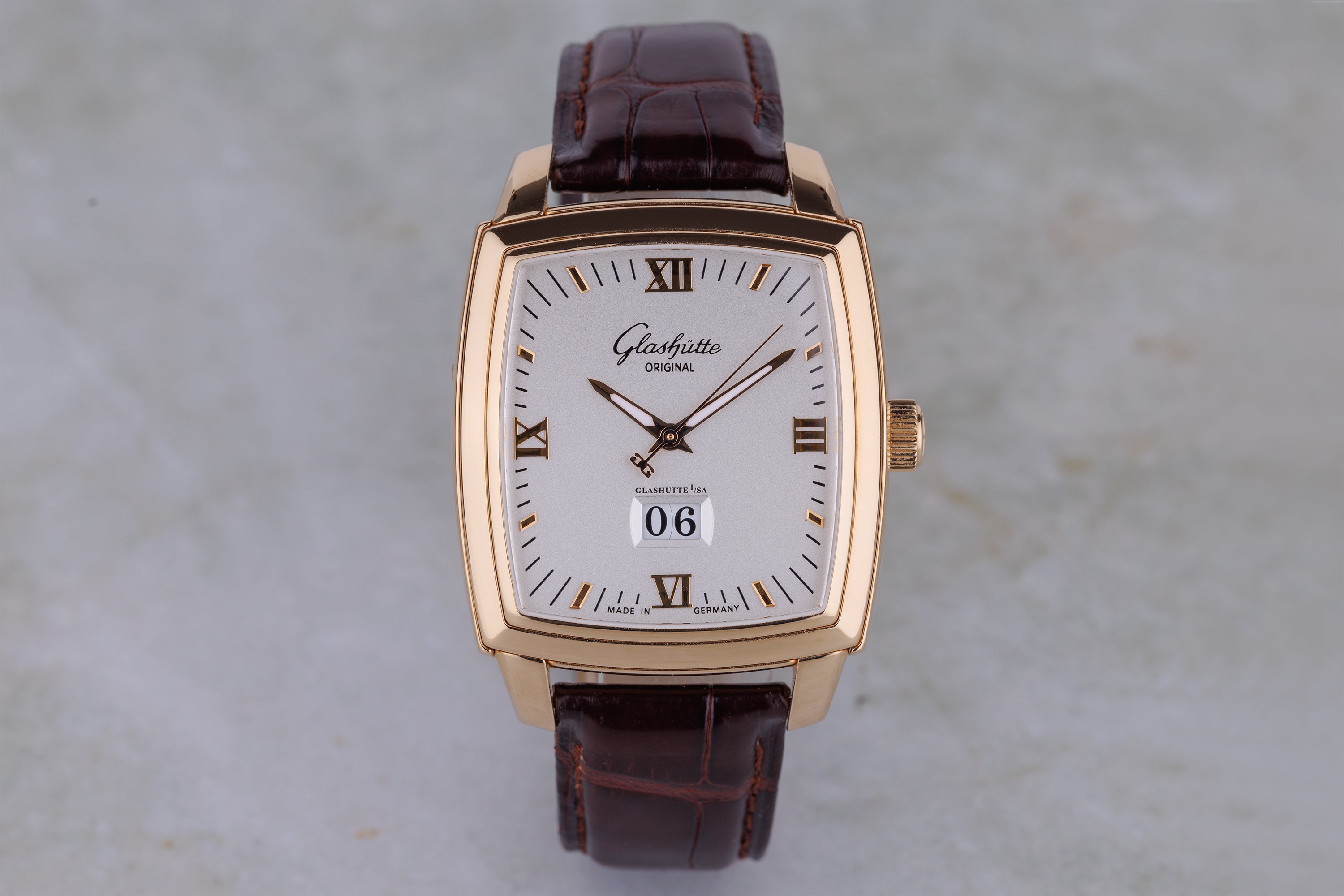 Glashütte Original Senator Karrée Panorama Date | REF. 1-22-02-51-51-05 | 18K Rose Gold | Manual Wind | 36.5mm | Box & Papers | 2014