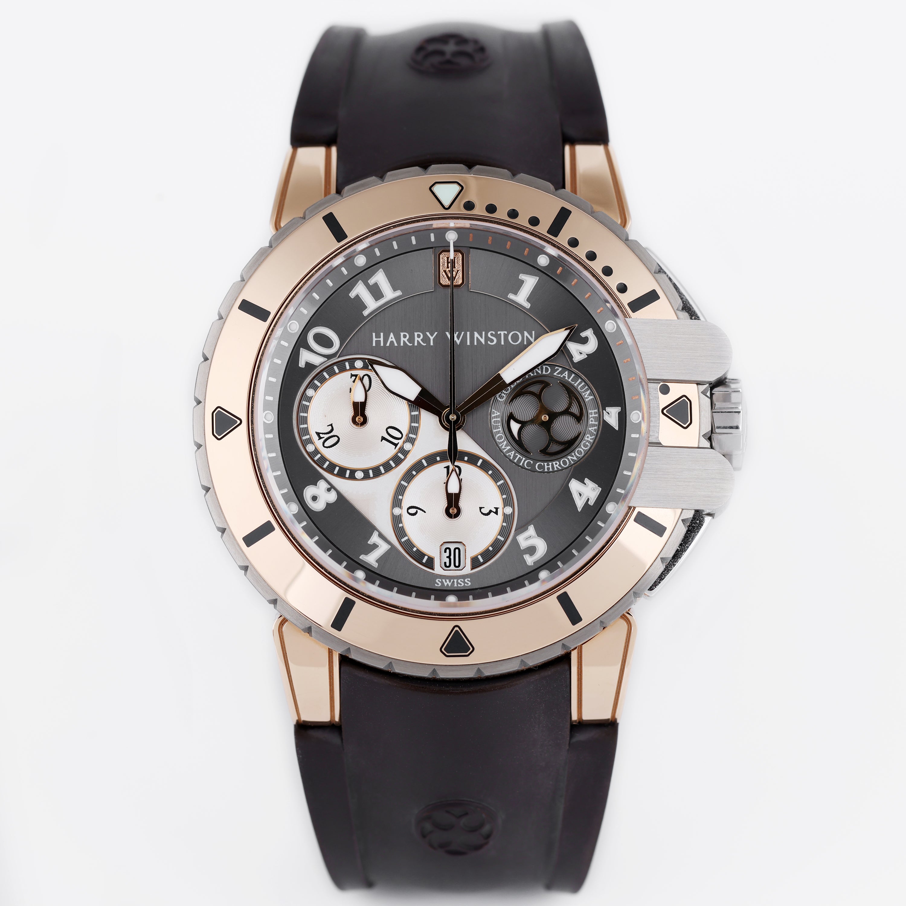 Harry Winston Ocean Diver Chronograph | REF. 410-MCA44RZ | 5th Dubai International Film Festival Edition | Grey dial | 18k Rose Gold & Zalium | Automatic | Box & Papers | 2008 | 44mm