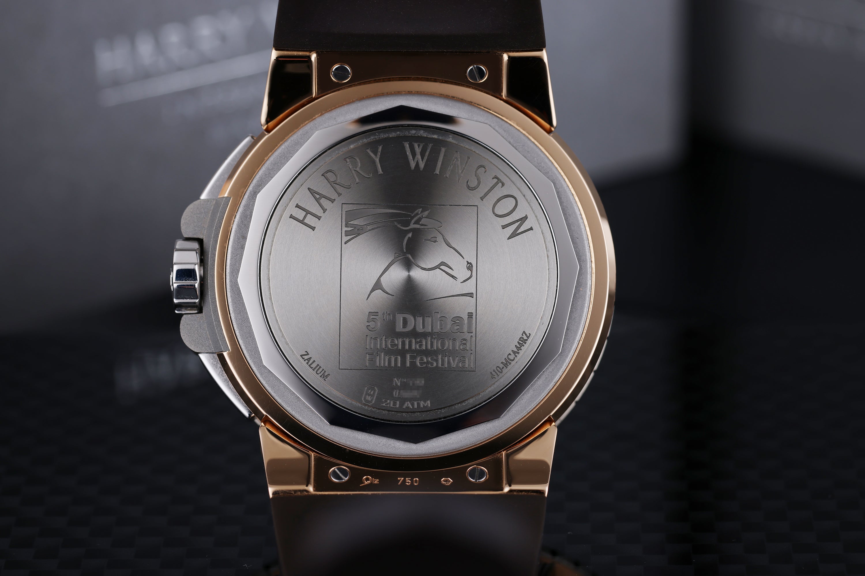 Harry Winston Ocean Diver Chronograph | REF. 410-MCA44RZ | 5th Dubai International Film Festival Edition | Grey dial | 18k Rose Gold & Zalium | Automatic | Box & Papers | 2008 | 44mm