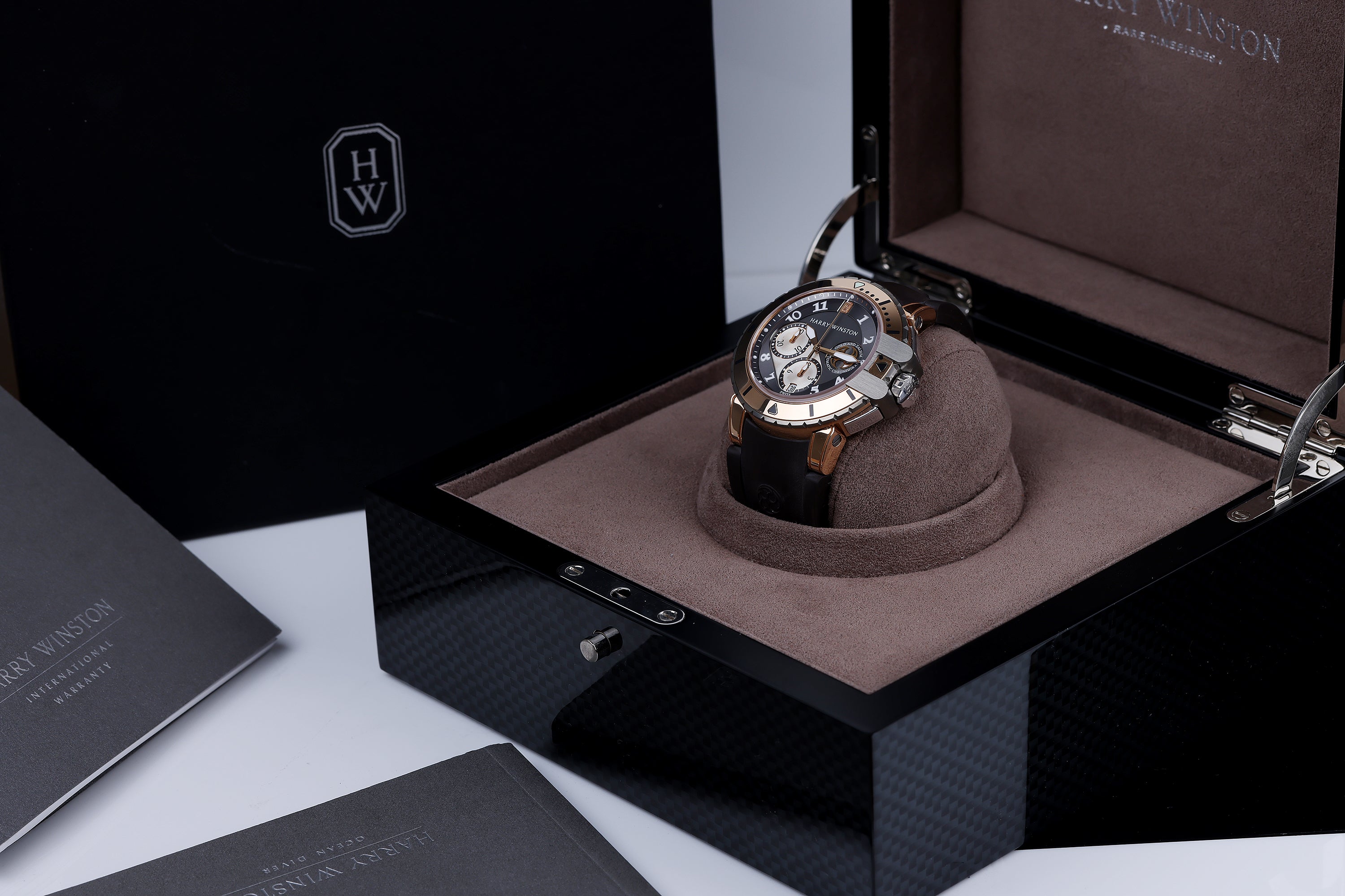 Harry Winston Ocean Diver Chronograph | REF. 410-MCA44RZ | 5th Dubai International Film Festival Edition | Grey dial | 18k Rose Gold & Zalium | Automatic | Box & Papers | 2008 | 44mm