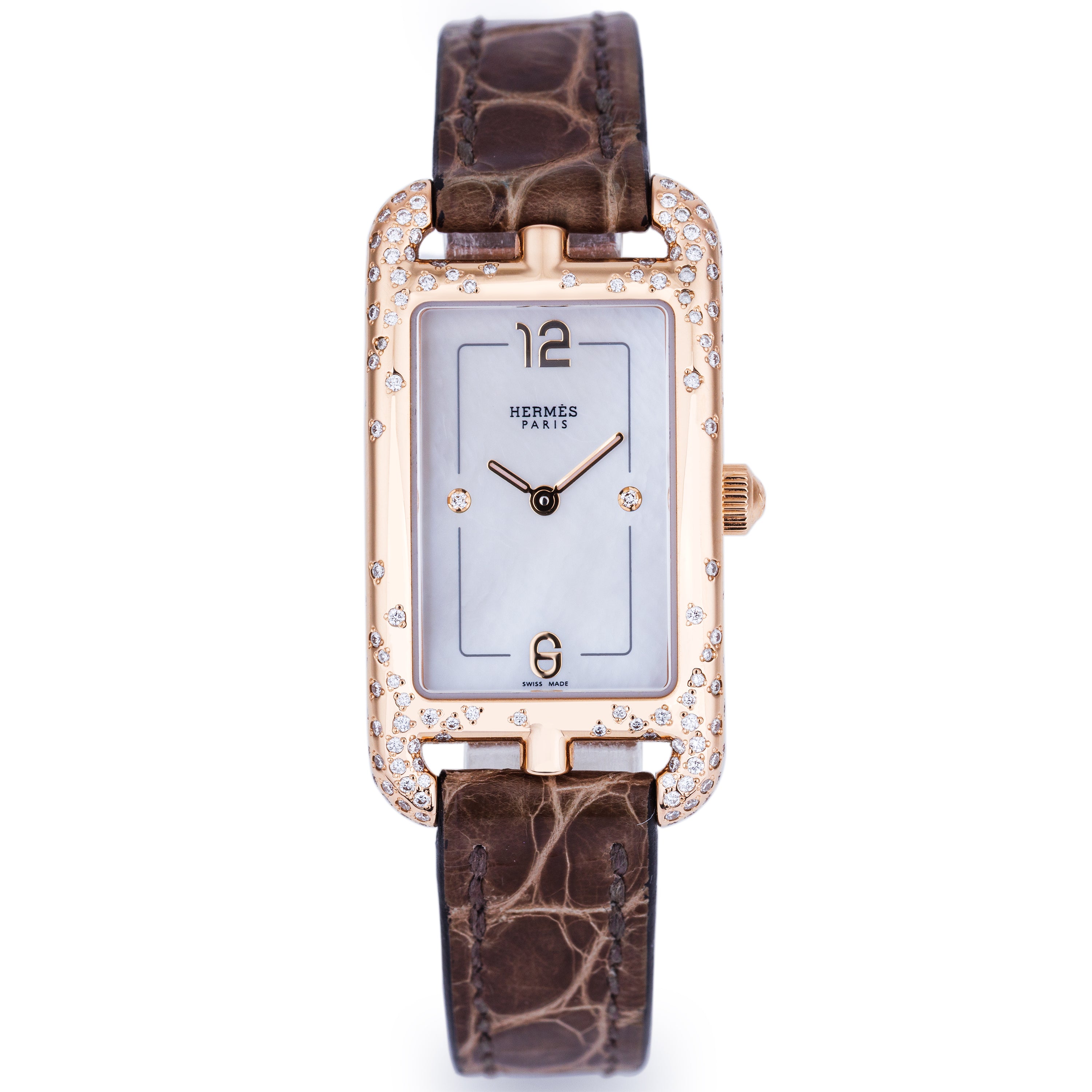 Hermes Ladies Watch | Nantucket | REF. NA2.272 | 18k Rose Gold | Scattered Diamond Bezel | Mother of Pearl Dial | 20x36.5mm | Box & Papers | 2023