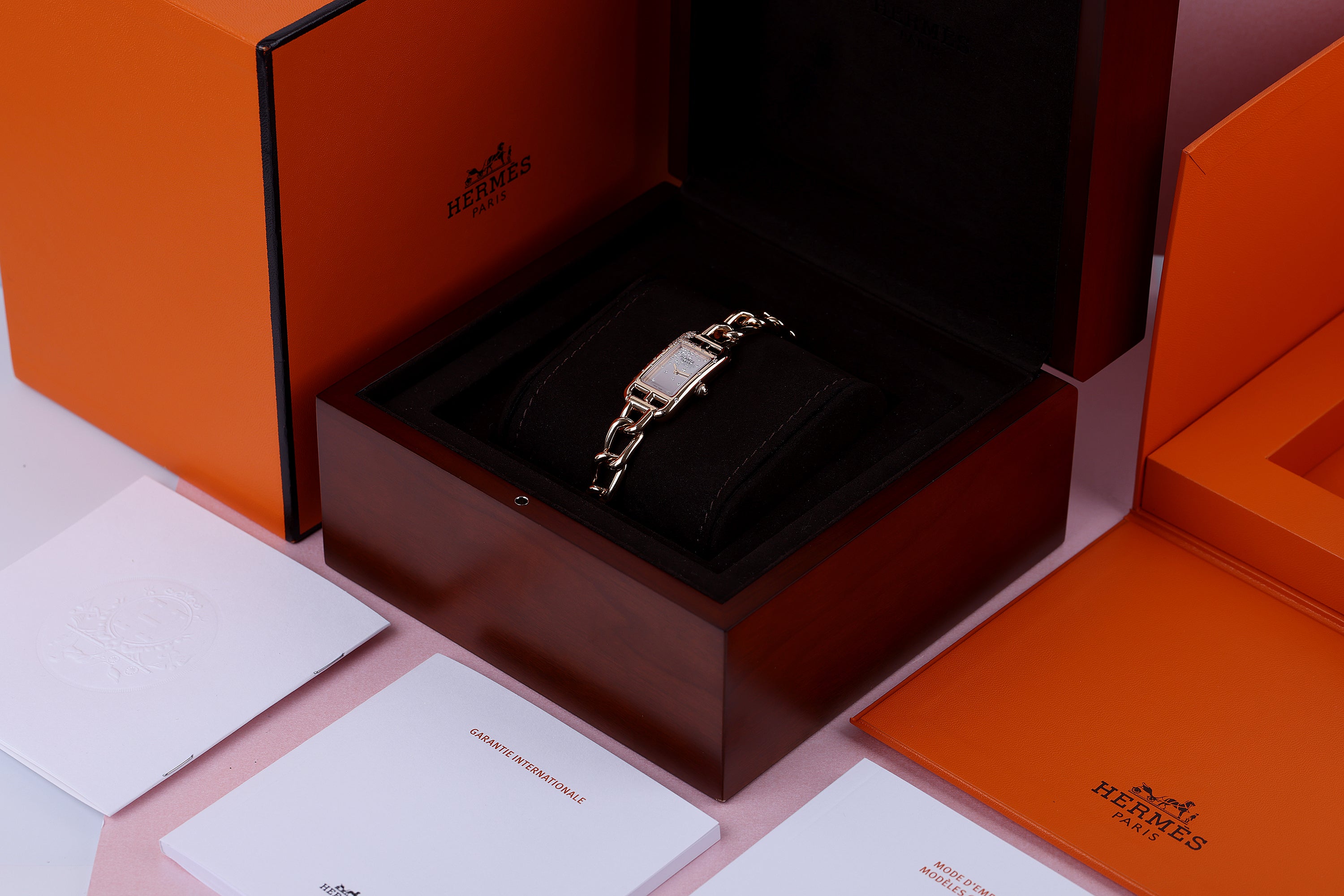Hermes Ladies Watch | Nantucket | REF. NA2.172 | 18k Rose Gold | Scattered Diamond Bezel | Silver Dial | 17x32.5mm | Box & Papers | 2022