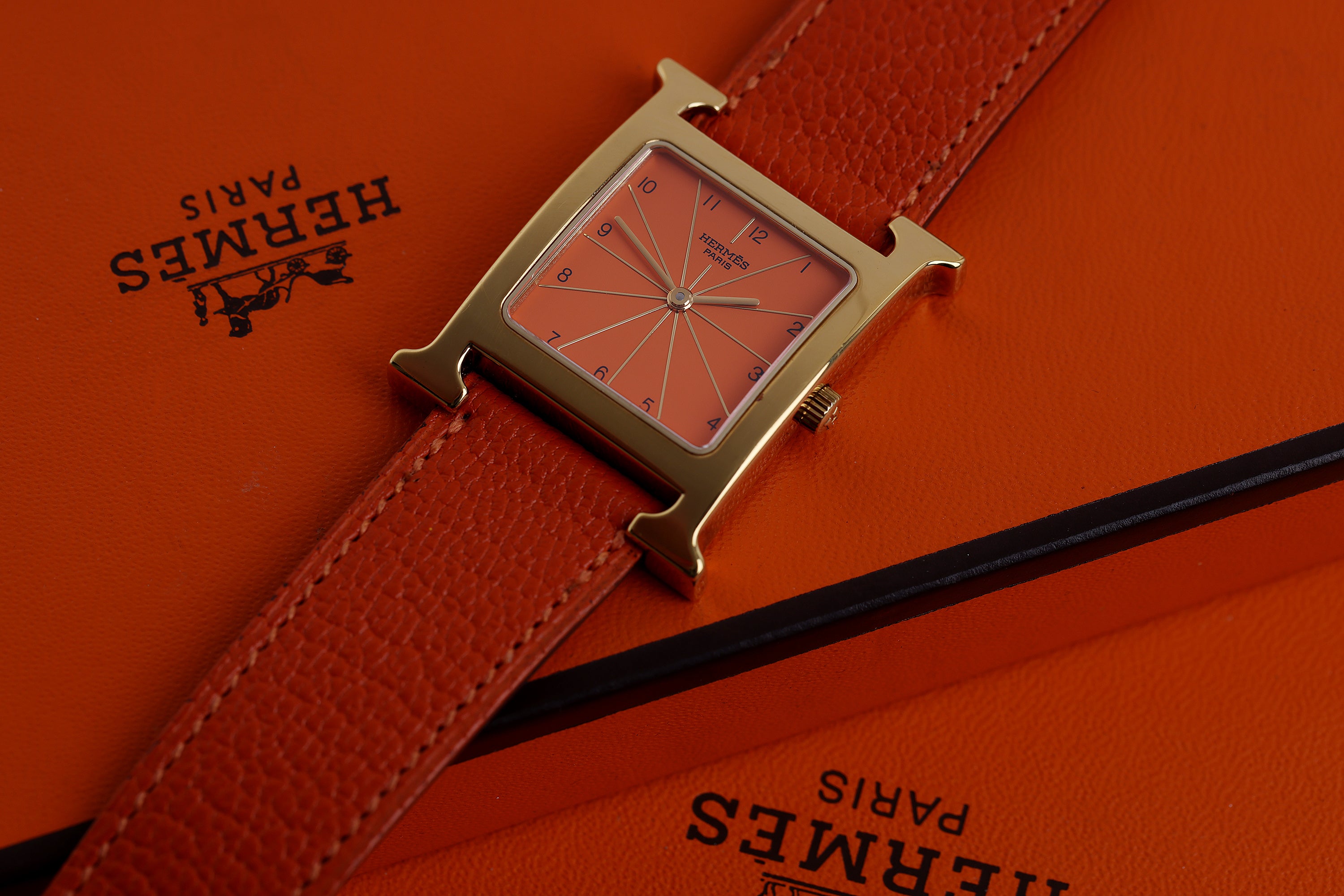 Hermes Heure H | REF. HH1.501 | Orange Dial | Gold Plated | 26mm | Box & Papers | 2005