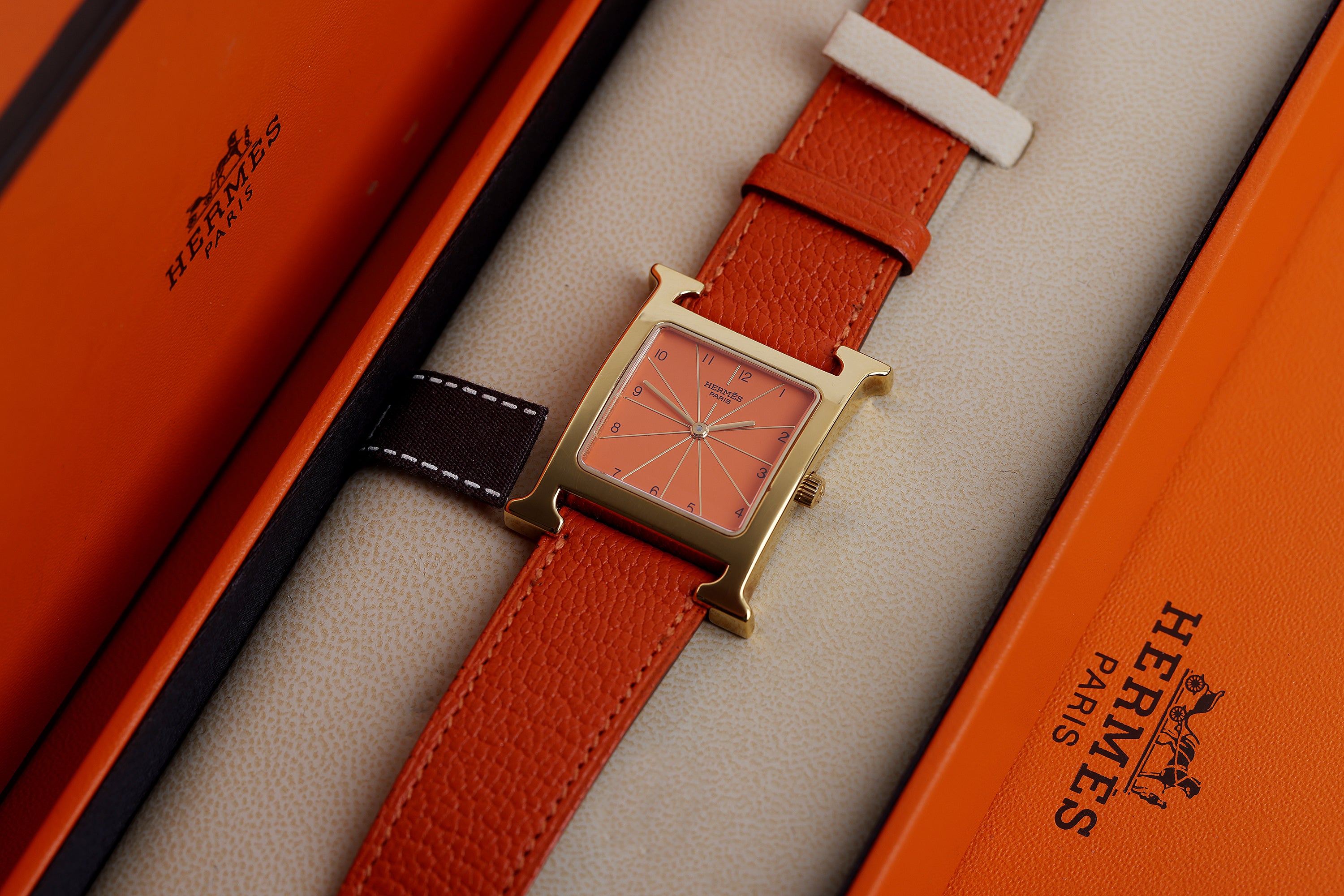 Hermes Heure H | REF. HH1.501 | Orange Dial | Gold Plated | 26mm | Box & Papers | 2005