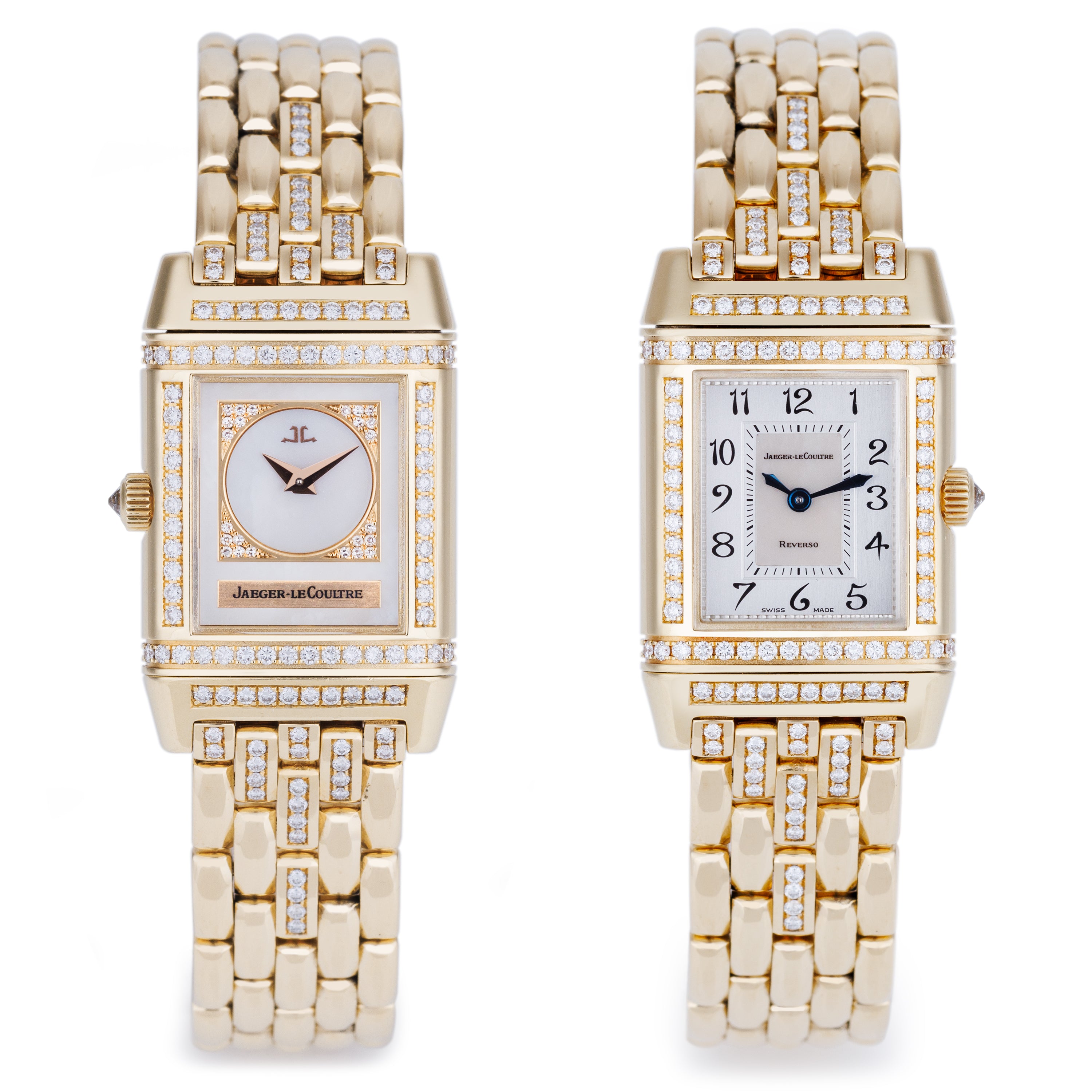 Jaeger-LeCoultre Reverso Duetto | REF. 266.1.44 | Diamond Dial, Bezel & Bracelet | Mother of Pearl | 18k Yellow Gold | 20.5mm | Quartz