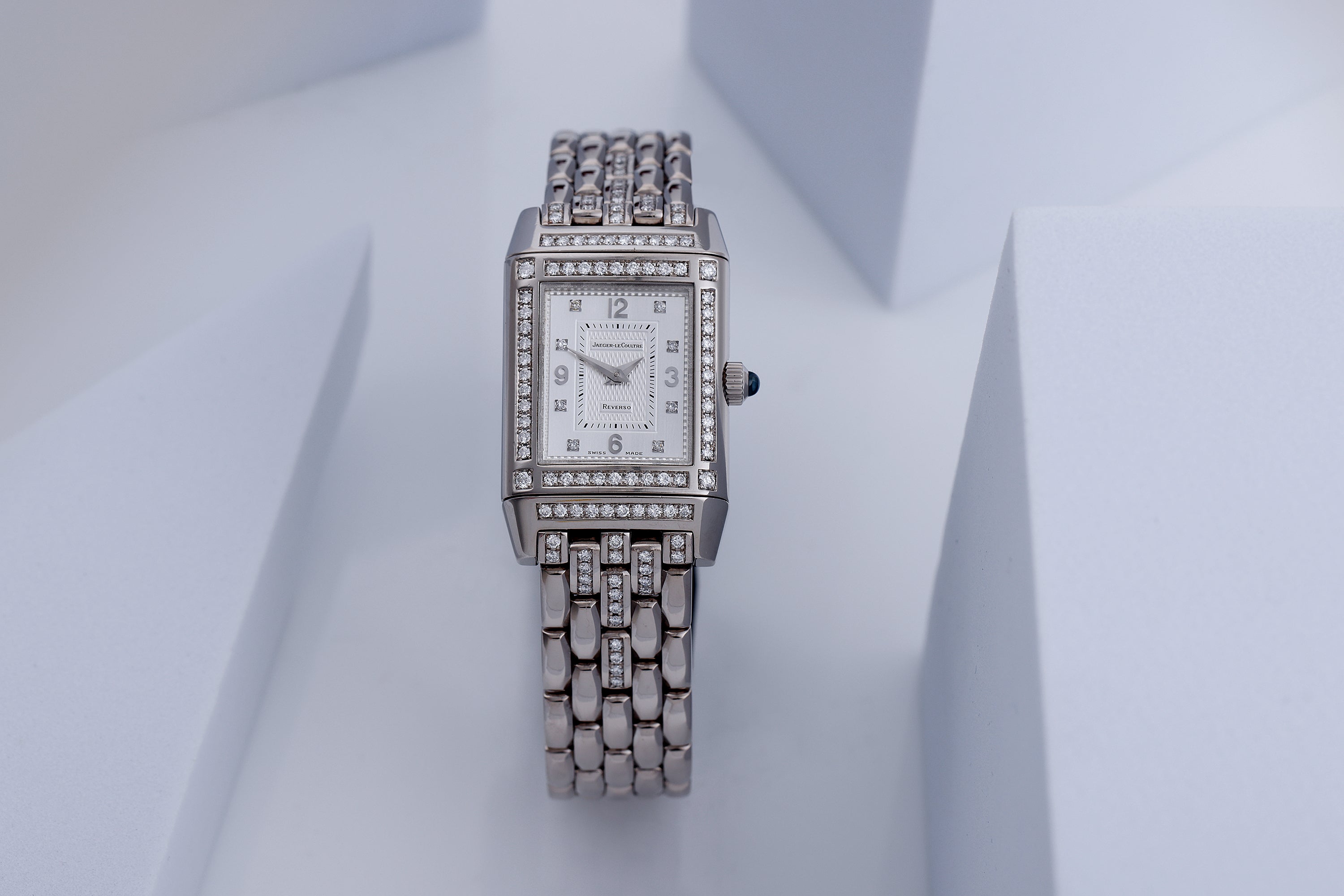 Jaeger-LeCoultre Reverso Duetto | REF. 267.3.86 | Diamond Dial, Bezel & Bracelet | 18k White Gold | 20.5mm | Quartz | Box & Papers | 2000