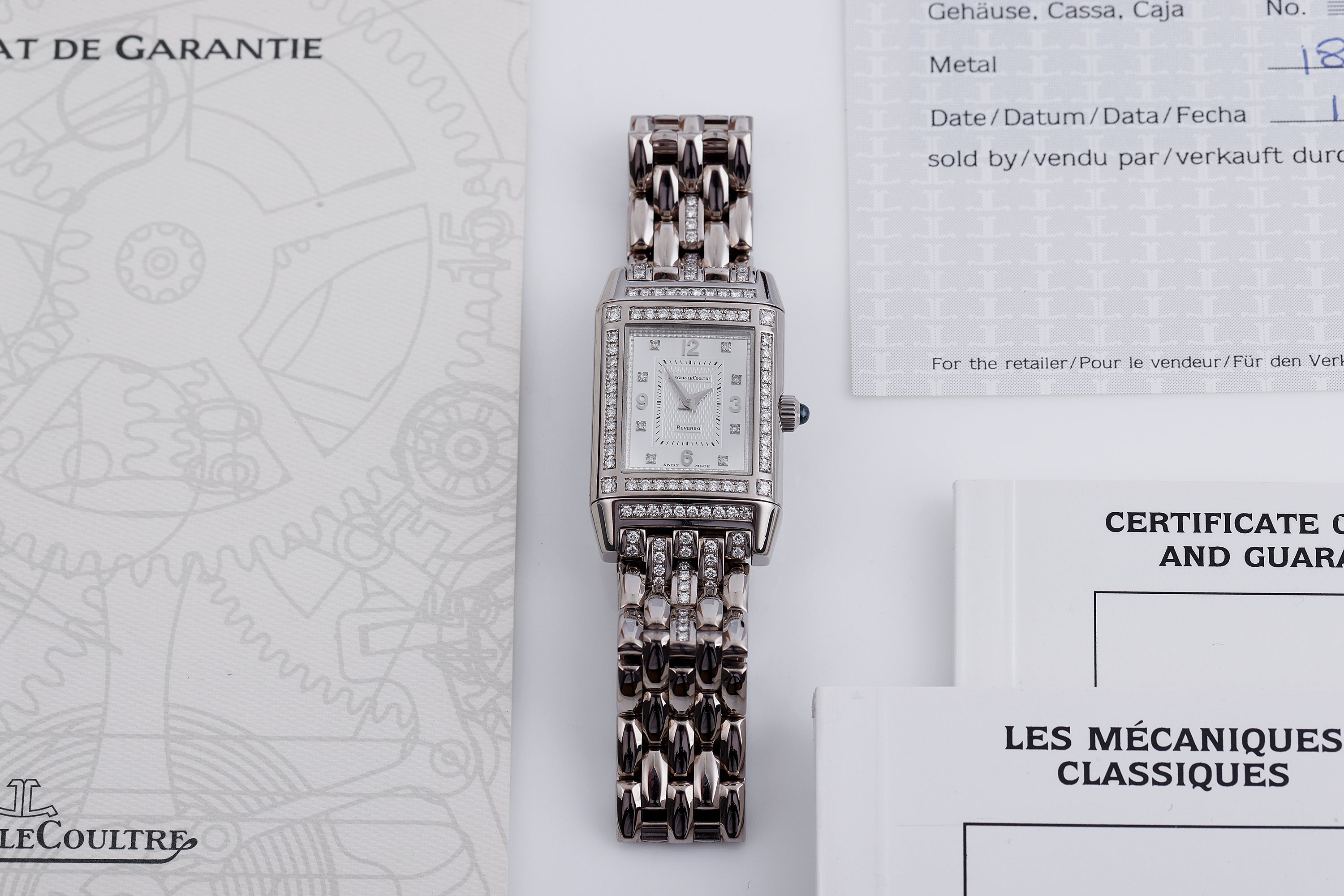 Jaeger-LeCoultre Reverso Duetto | REF. 267.3.86 | Diamond Dial, Bezel & Bracelet | 18k White Gold | 20.5mm | Quartz | Box & Papers | 2000