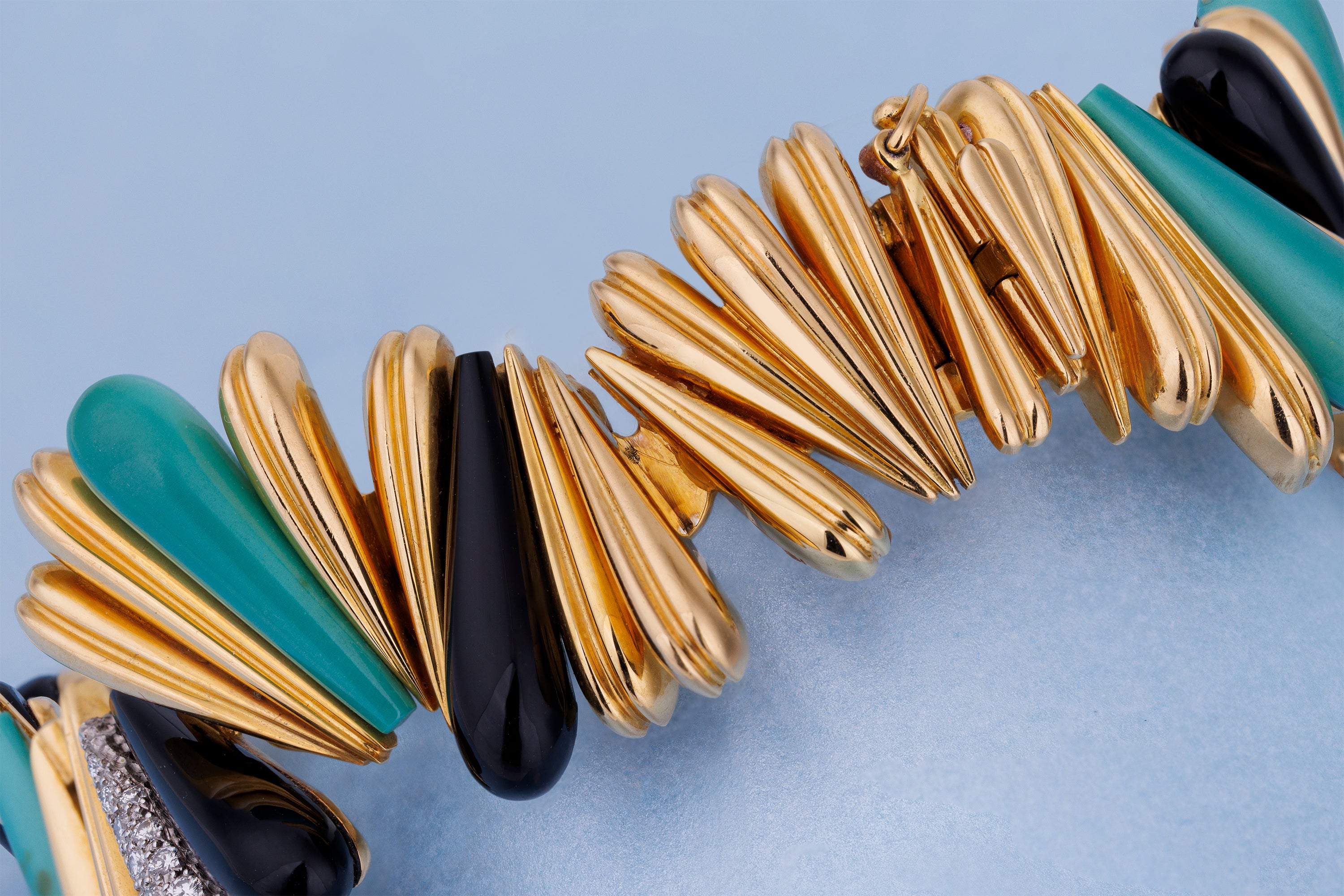 Schlegel & Plana 1970's Wristwatch | Turquoise, Onyx, Diamonds | 18k White & Yellow Gold | Manual Wind