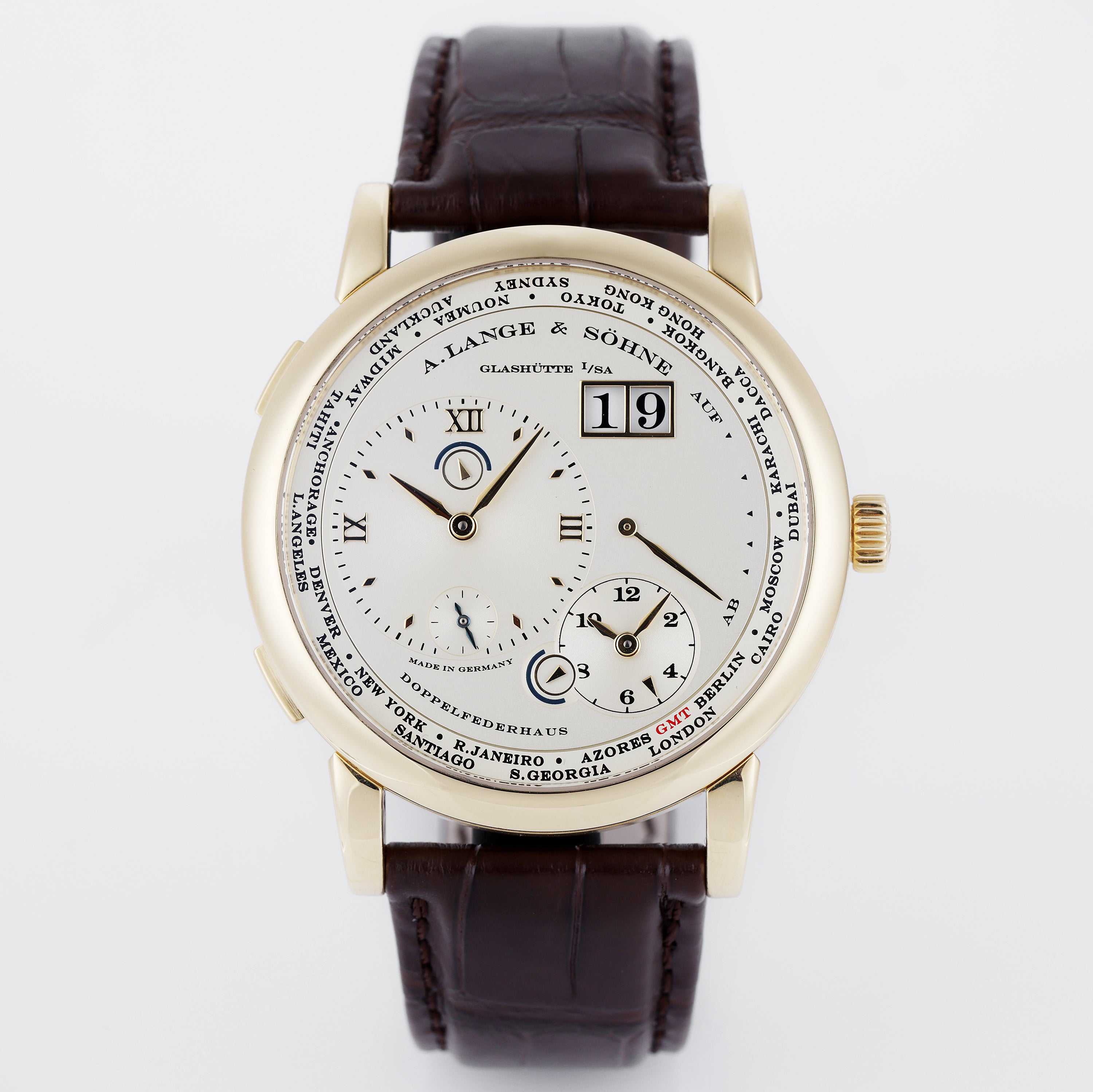 A. Lange & Söhne | Lange 1 Time Zone | REF. 116.021 / LS1161AA | Silvered Dial | 18k Yellow Gold | Box & Papers | 2007