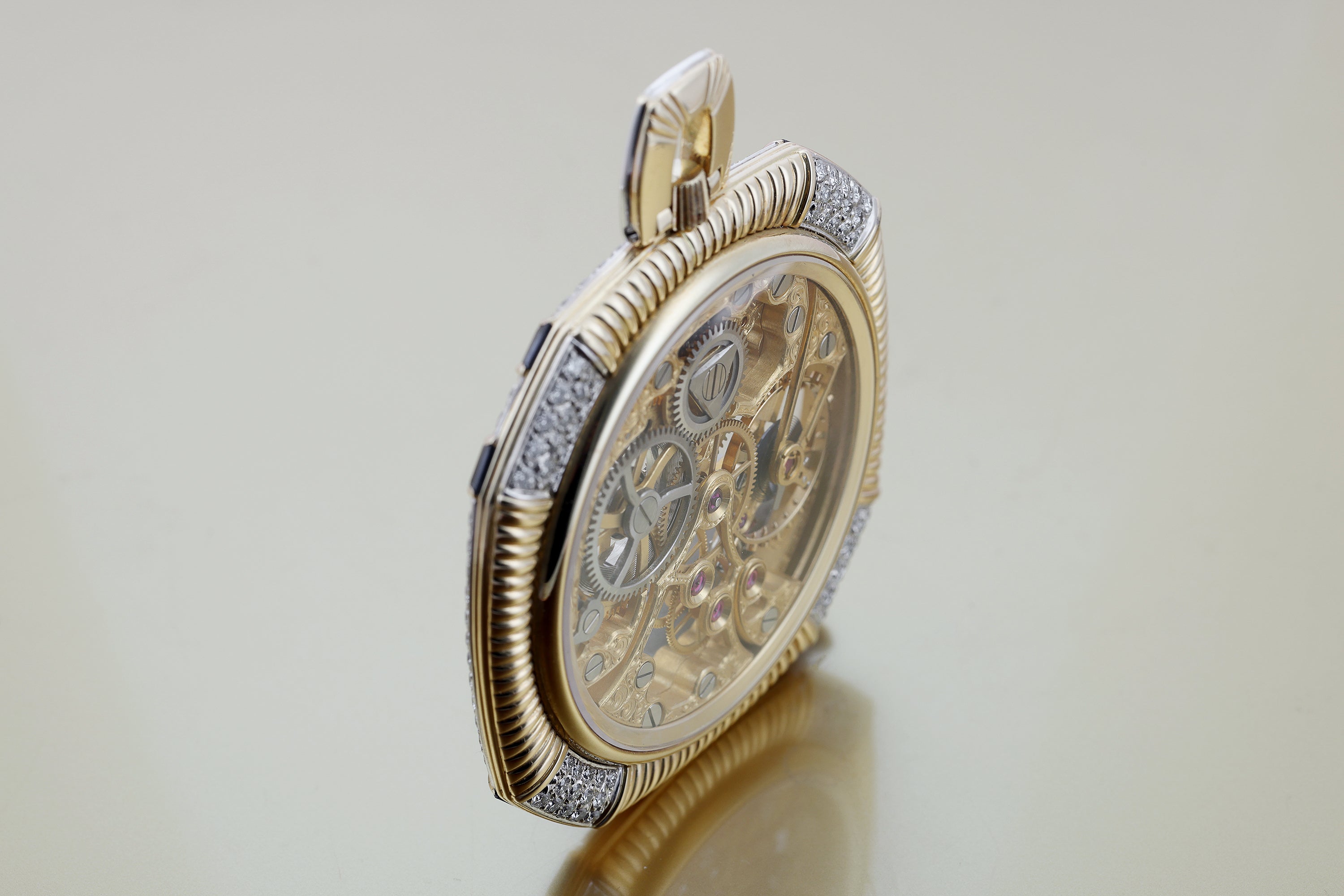 Rare Longines Pocket Watch | Diamonds & Sapphires | 18k Yellow & White Gold | 50mm | 1980's