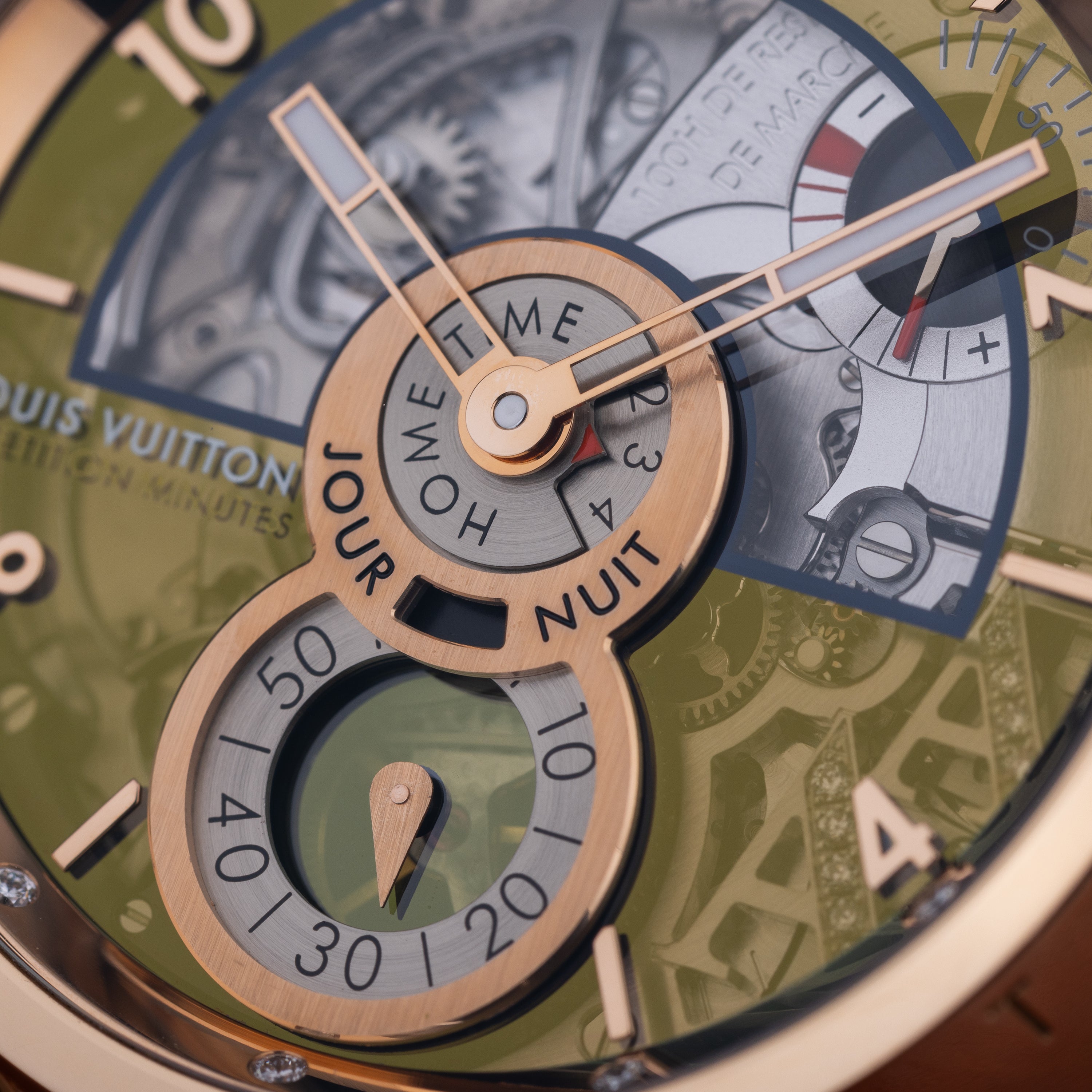 Louis Vuitton | Tambour XL Minute Repeater & Travel Time | 18k Rose Gold | Diamond Hours & Pave Diamond Shoulders | 44mm | Box & Papers