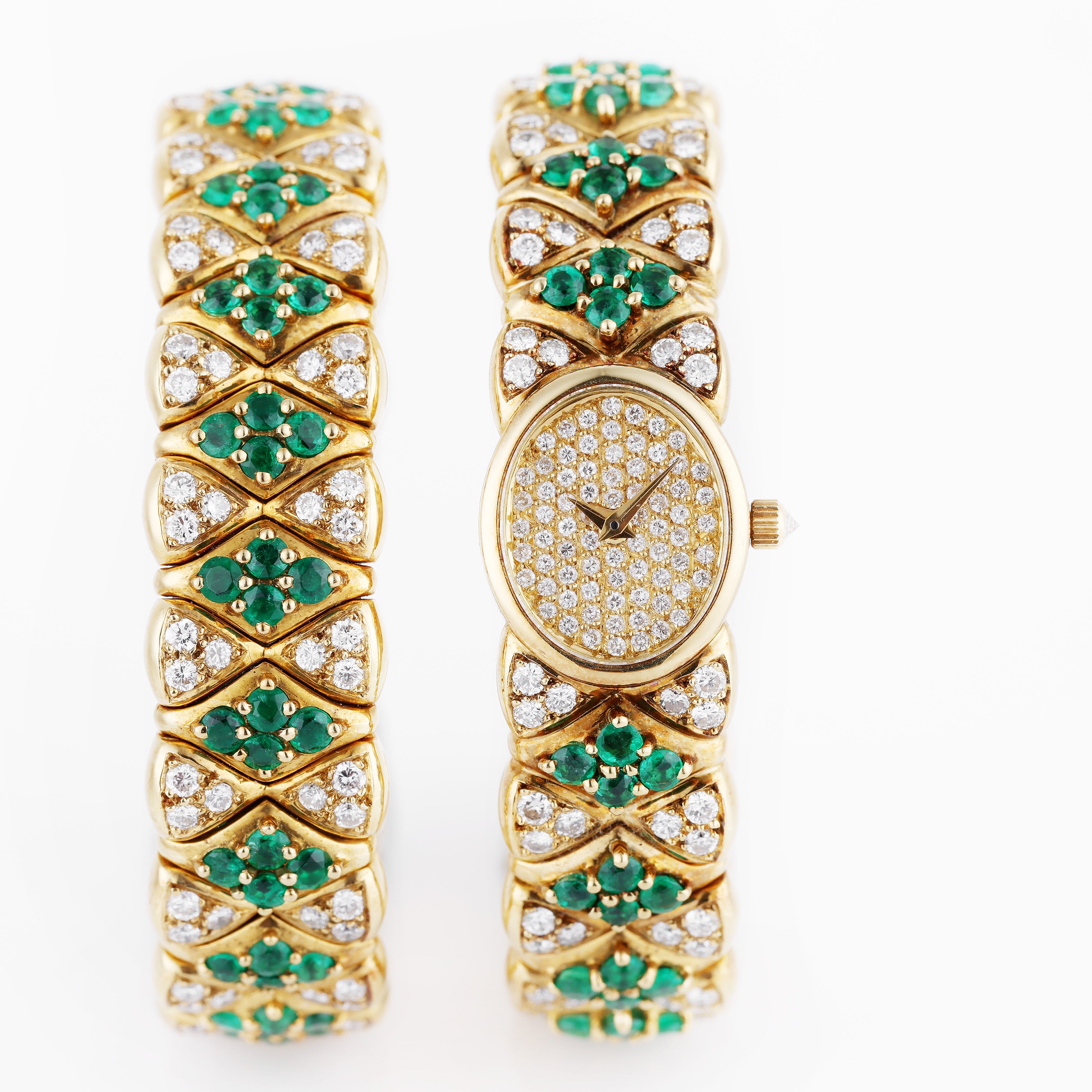 Mauboussin Ladies Jewellery Watch Matching Set | Emerald & Diamond | Pavé Diamond Dial | 18k Yellow Gold | 16mm | Circa 1990's