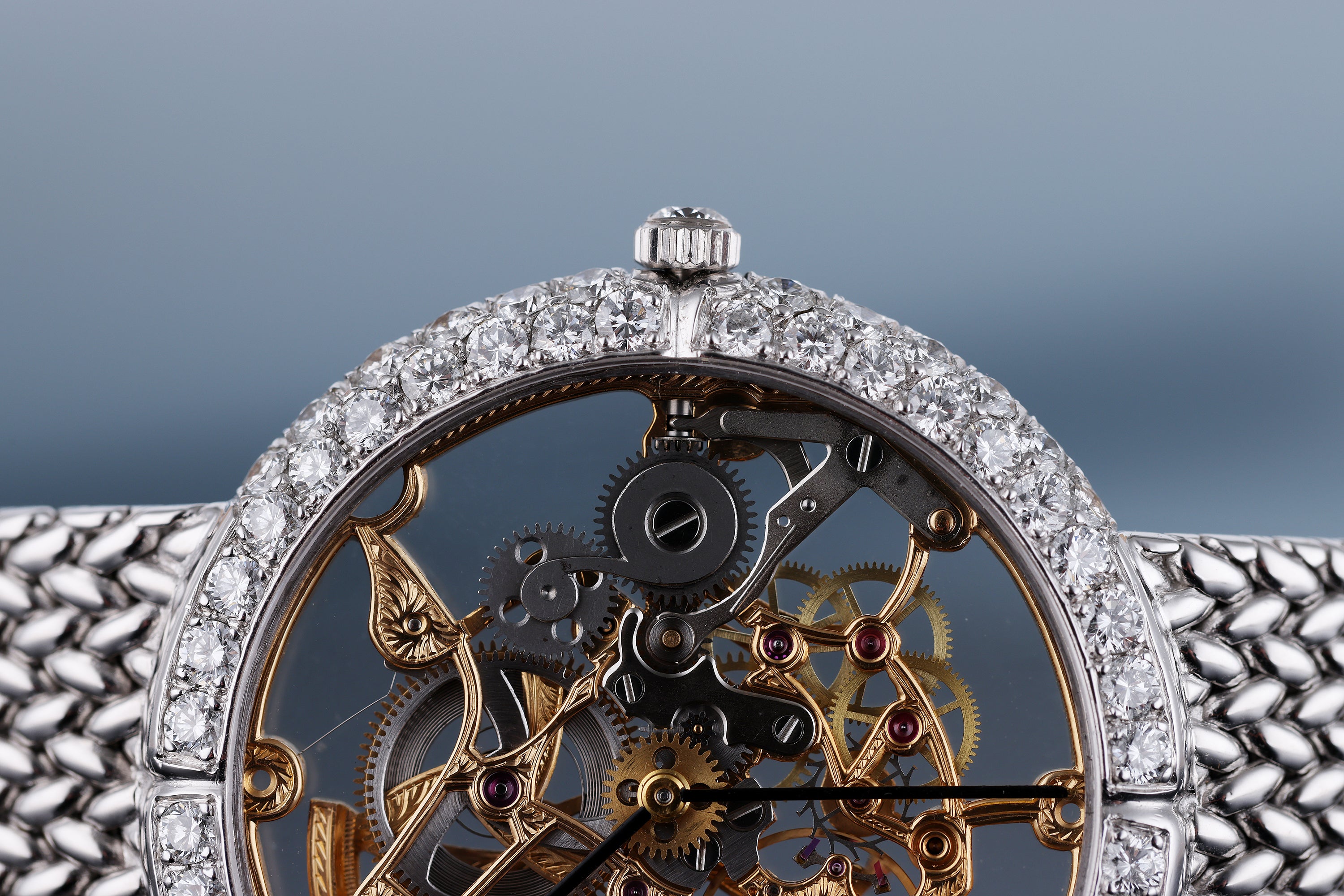 Rare Gerald Genta Skeleton Dial Wristwatch - Retailed by Mouawad | Diamond Bezel | 18k White Gold | Circa 1980's