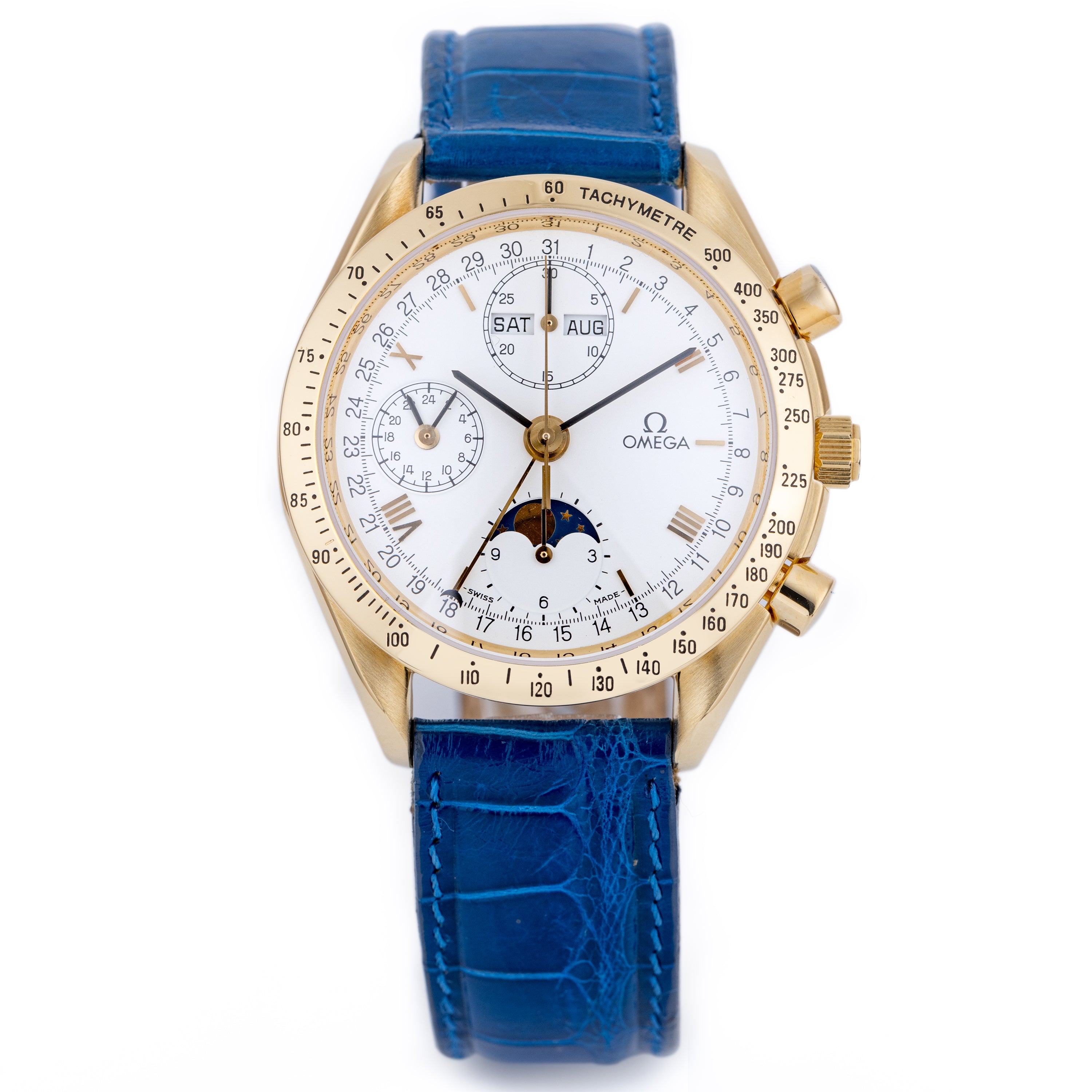 Omega Speedmaster Triple Date Moonphase | REF. 175.0034 | 18k Yellow Gold | White Dial | Circa 1990's