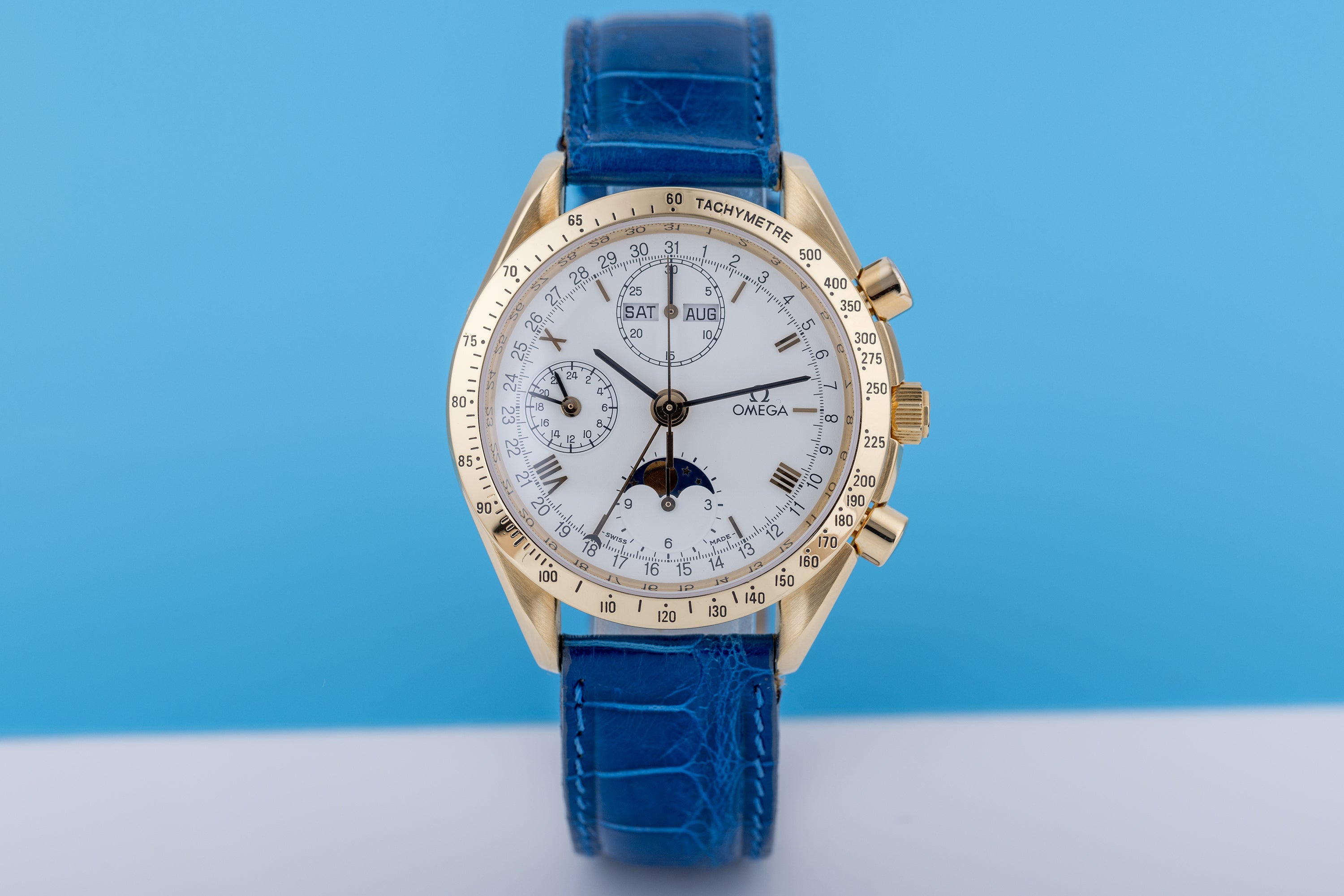 Omega Speedmaster Triple Date Moonphase | REF. 175.0034 | 18k Yellow Gold | White Dial | Circa 1990's