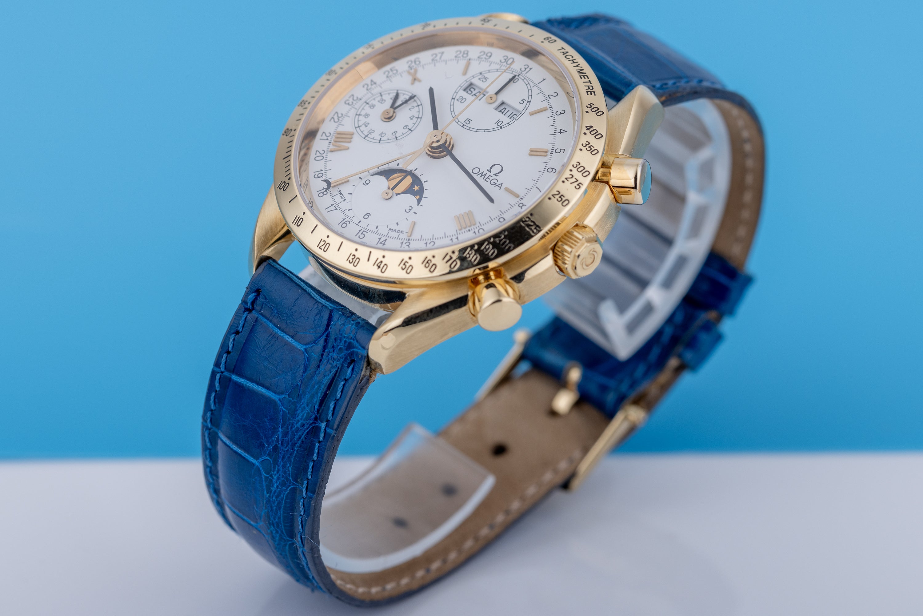 Omega Speedmaster Triple Date Moonphase | REF. 175.0034 | 18k Yellow Gold | White Dial | Circa 1990's