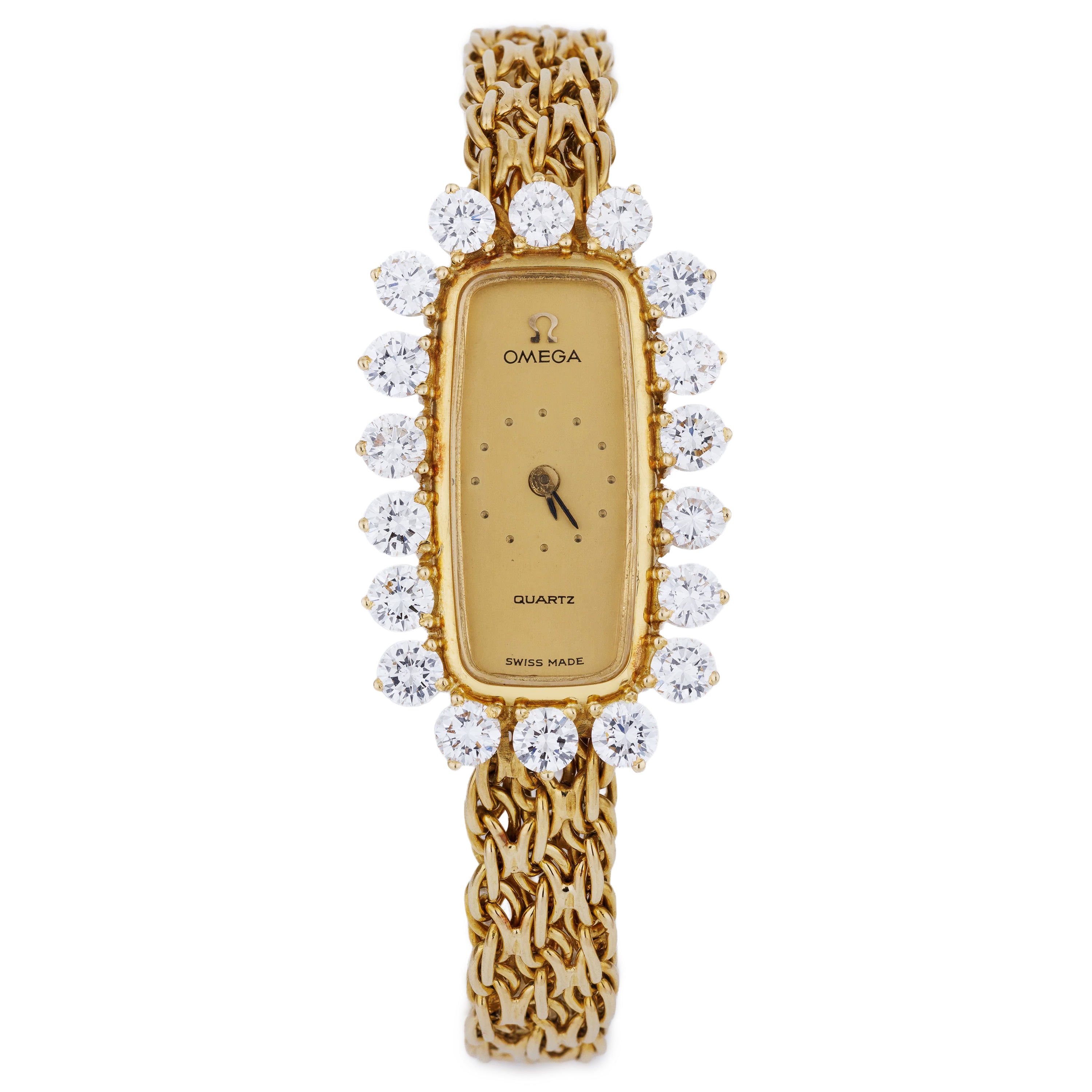 Omega Ladies Vintage Watch | Gold Dial | Large Diamond Bezel | 20mm | 18k Yellow Gold | 1980's