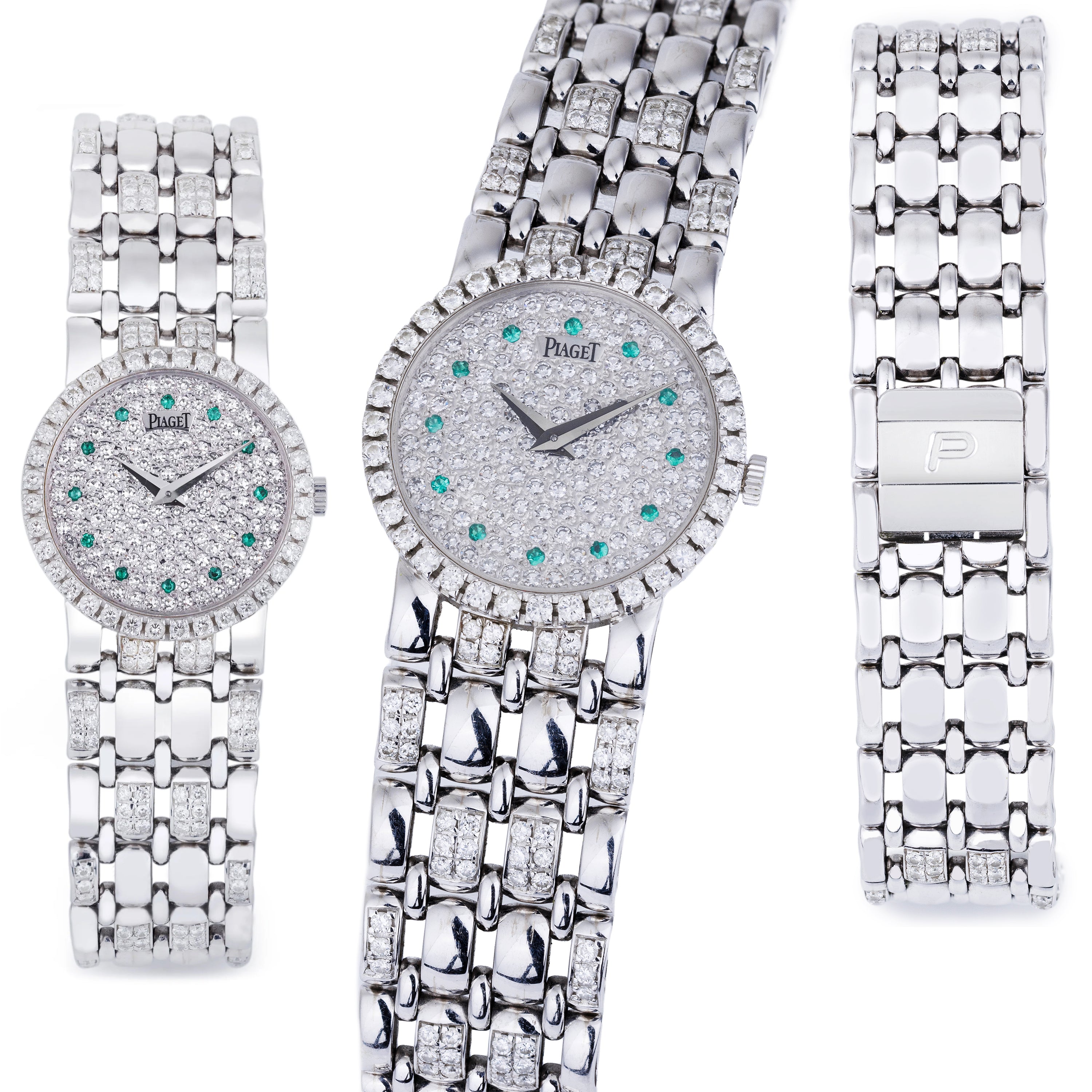 Piaget Vintage Ladies Wristwatch | REF. 9706 K 61 R | Pavé Diamond Dial & Emerald Hours | 18k White Gold | 24mm | Manual Wind | 1970s | Service Papers