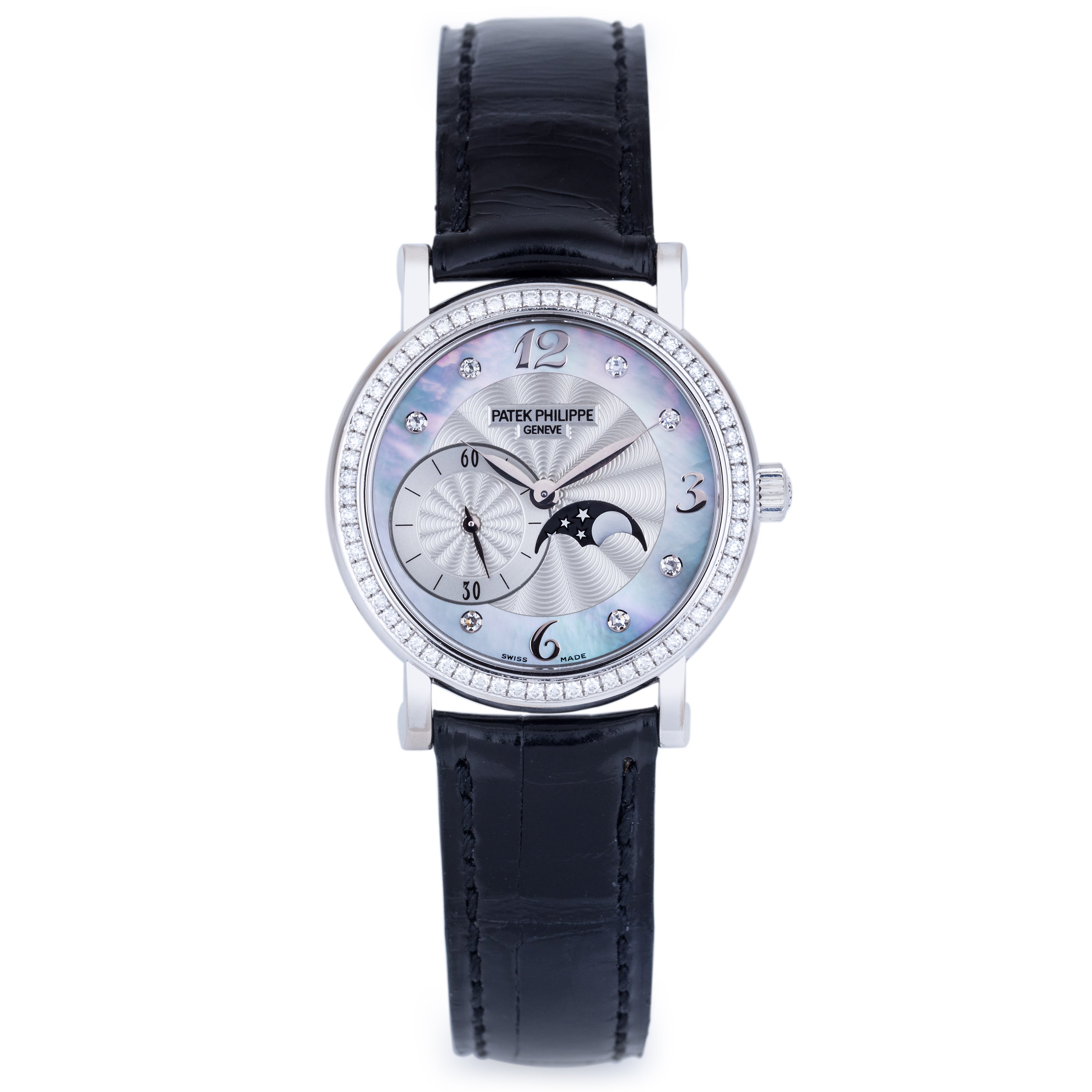 Patek Philippe Ladies Complications Moonphase | REF. 4958G | Diamond Hours & Bezel | Mother of Pearl Dial | 31mm | 18k White Gold | 2010's
