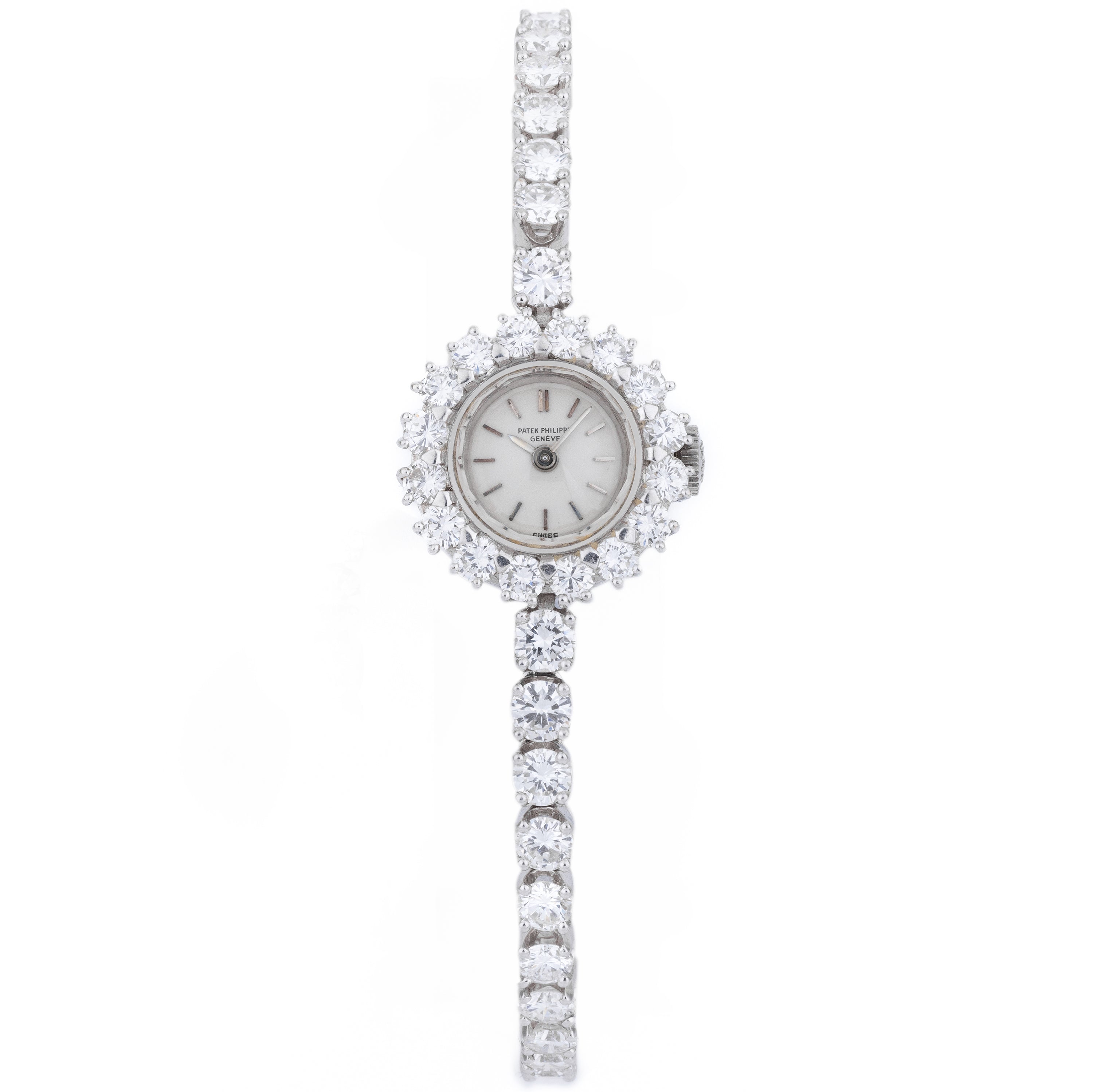 Patek Philippe Ladies Watch | REF. 3289/31 | Circa 1960's | Platinum & 18k White Gold | Full Diamond Bracelet & Bezel | 18k White Gold | White Dial | 17.5mm