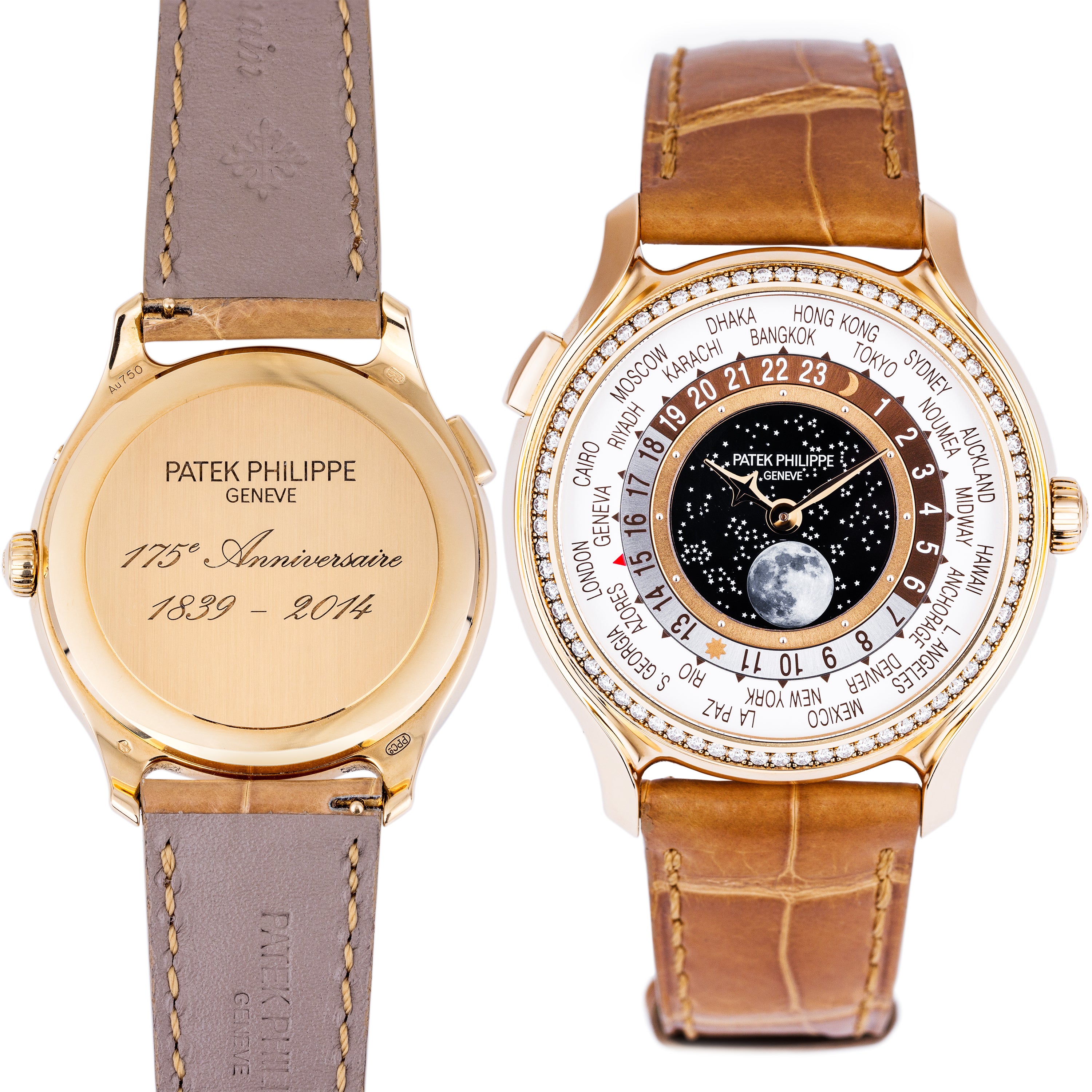 Patek Philippe World Time 175th Anniversary | REF. 7175R-001 | 18k Rose Gold | Diamond Bezel | 38mm | Box & Papers | 2014