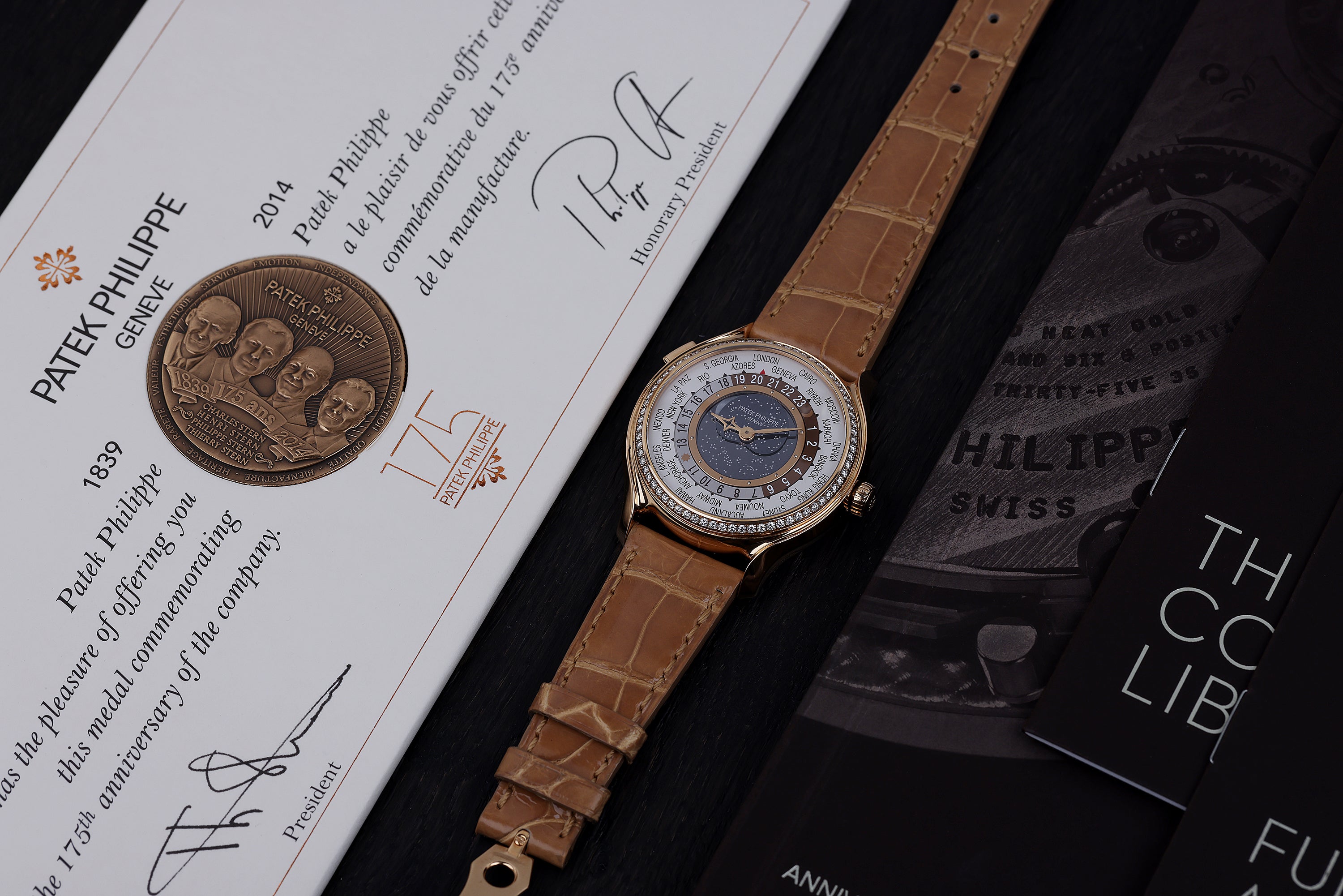 Patek Philippe World Time 175th Anniversary | REF. 7175R-001 | 18k Rose Gold | Diamond Bezel | 38mm | Box & Papers | 2014