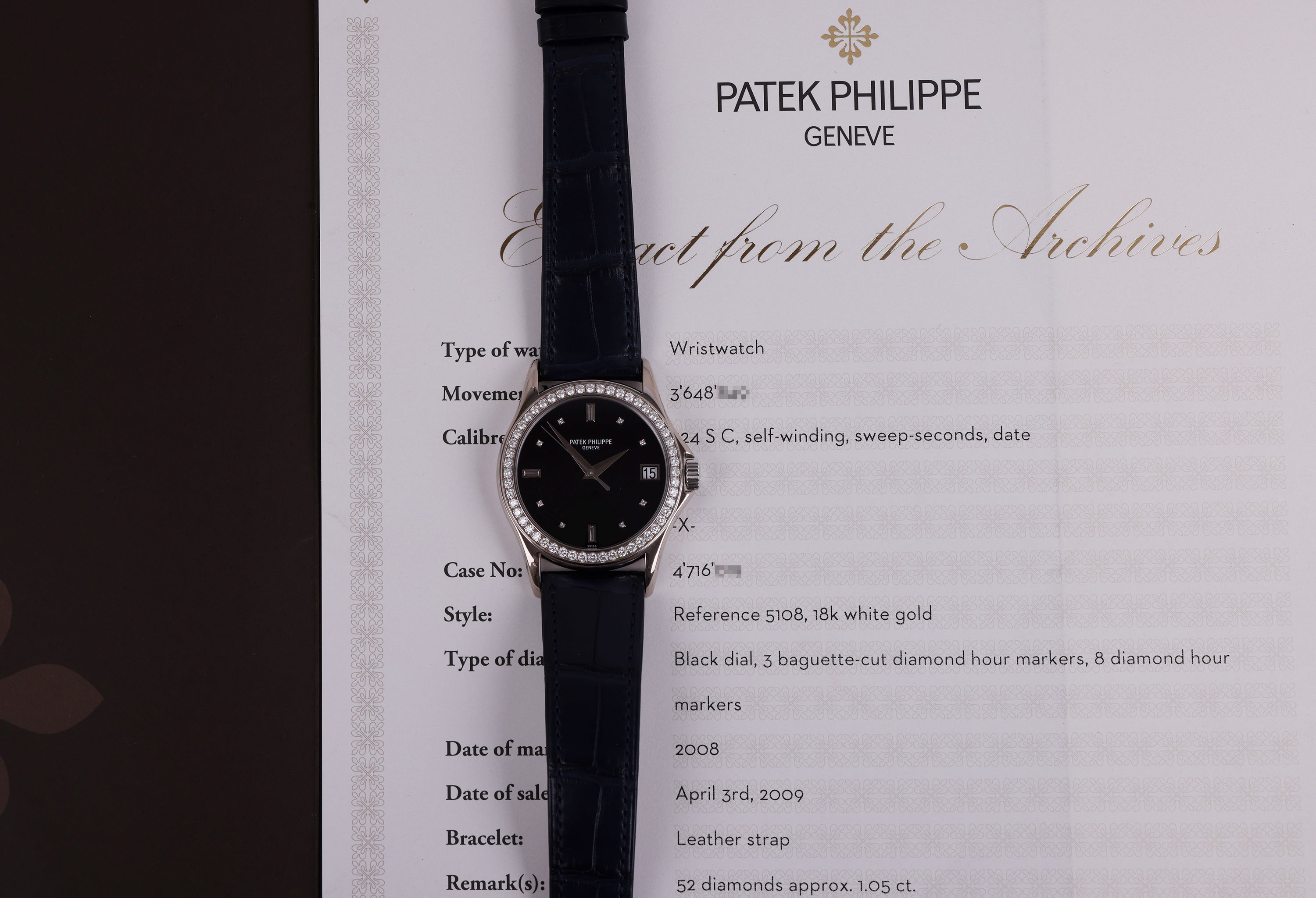 Patek Philippe Calatrava | REF. 5108 | Diamond Bezel | 18k White Gold | 37mm | Extract From The Archives | 2008