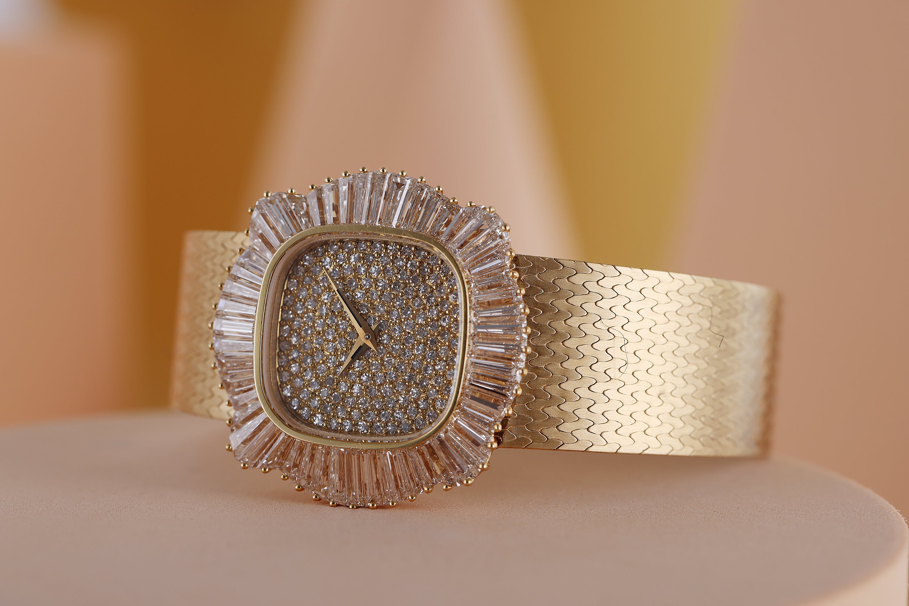 Patek Philippe 1980's Ladies Watch | REF. 4373/1 | Pavé Diamond Dial & Channel Set Diamond Bezel | 30mm | 18k Yellow Gold