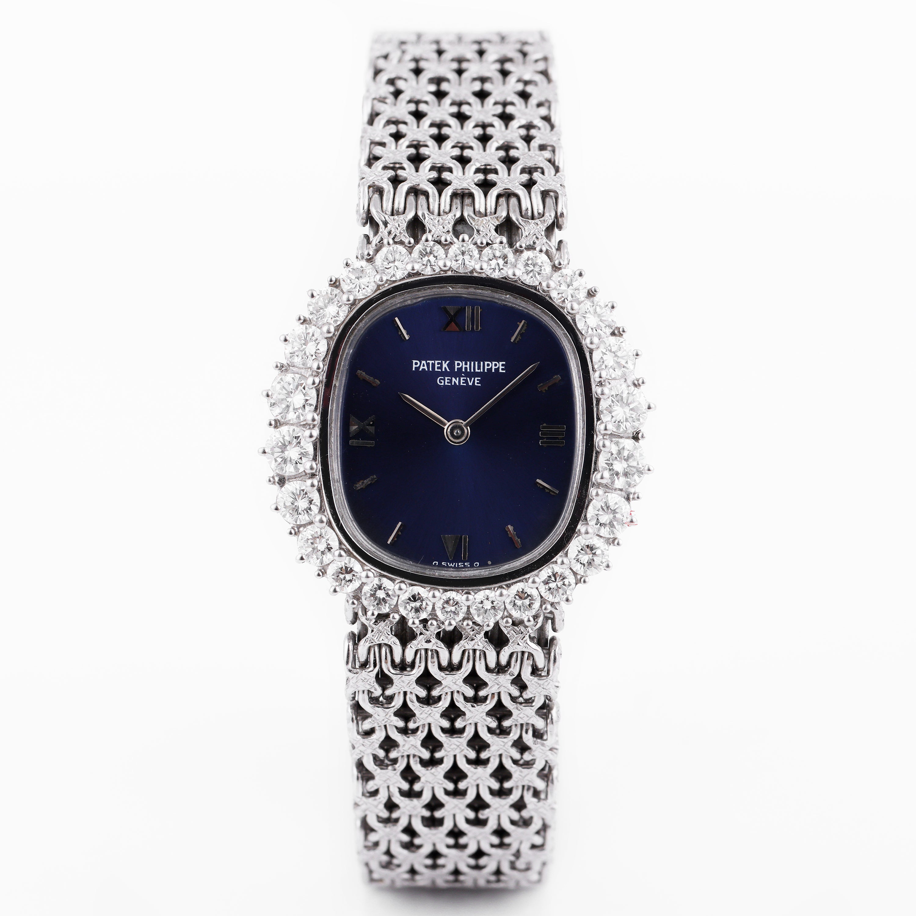 Patek Philippe Lady Ellipse | REF. 4137-1 | Blue Dial | Diamond Bezel | 18k White Gold | Woven Bracelet | Circa 1990's