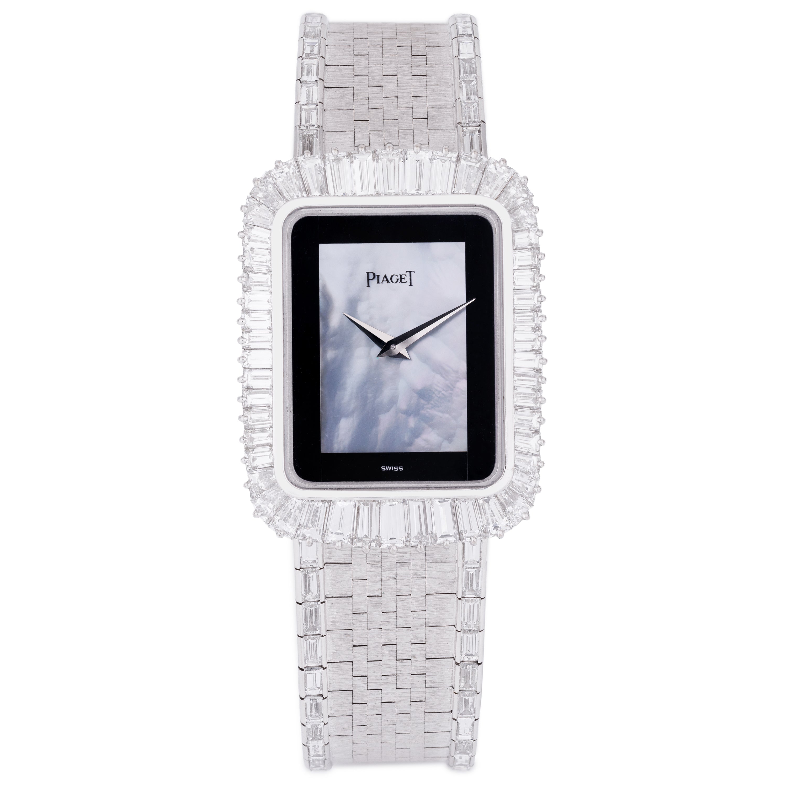 Rare 1970's Piaget | REF. 92975 H 6 | Onyx & Mother of Pearl Dial | Baguette Diamond Bezel & Bracelet Lining | 18k White Gold | 27.5mm