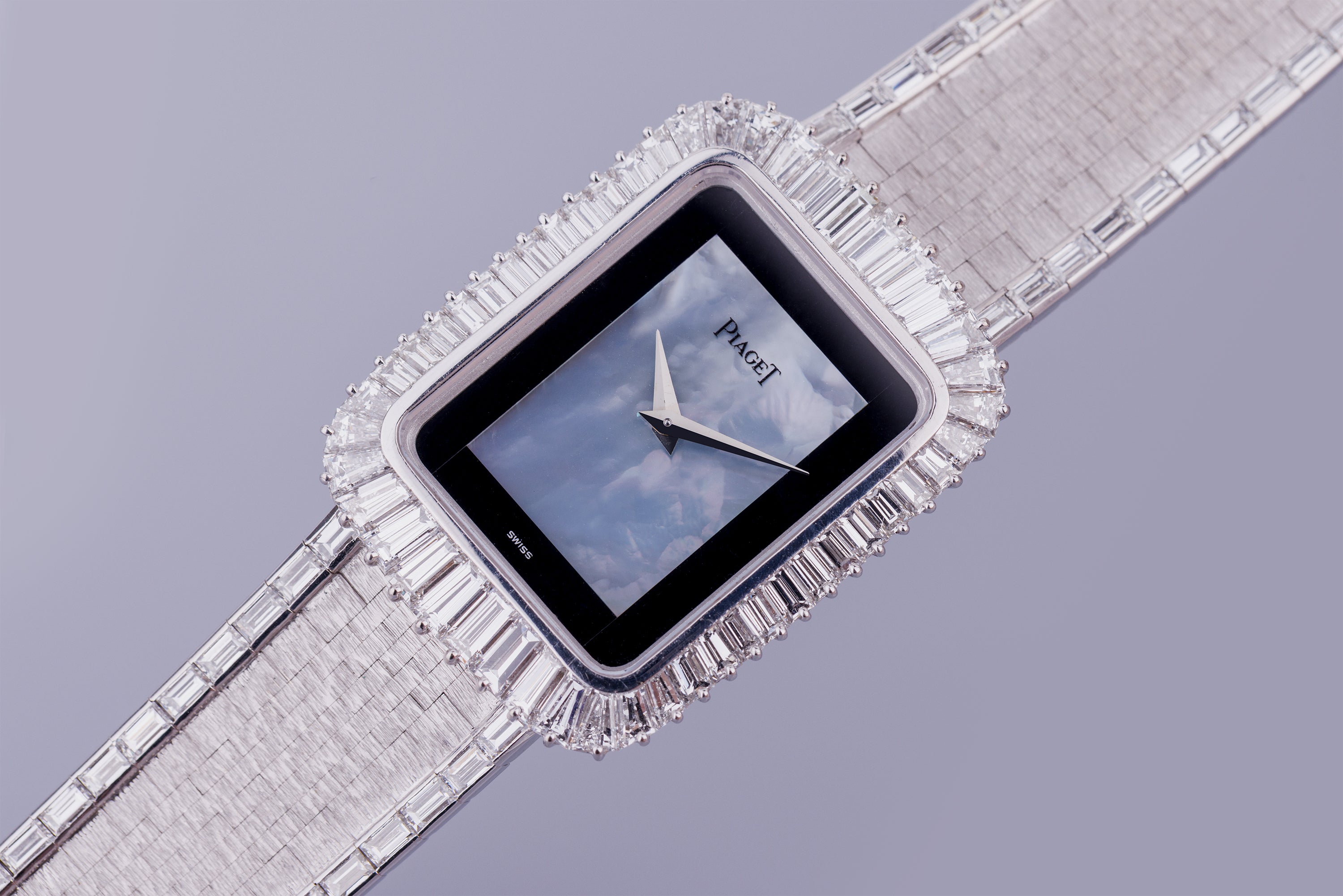 Rare 1970's Piaget | REF. 92975 H 6 | Onyx & Mother of Pearl Dial | Baguette Diamond Bezel & Bracelet Lining | 18k White Gold | 27.5mm