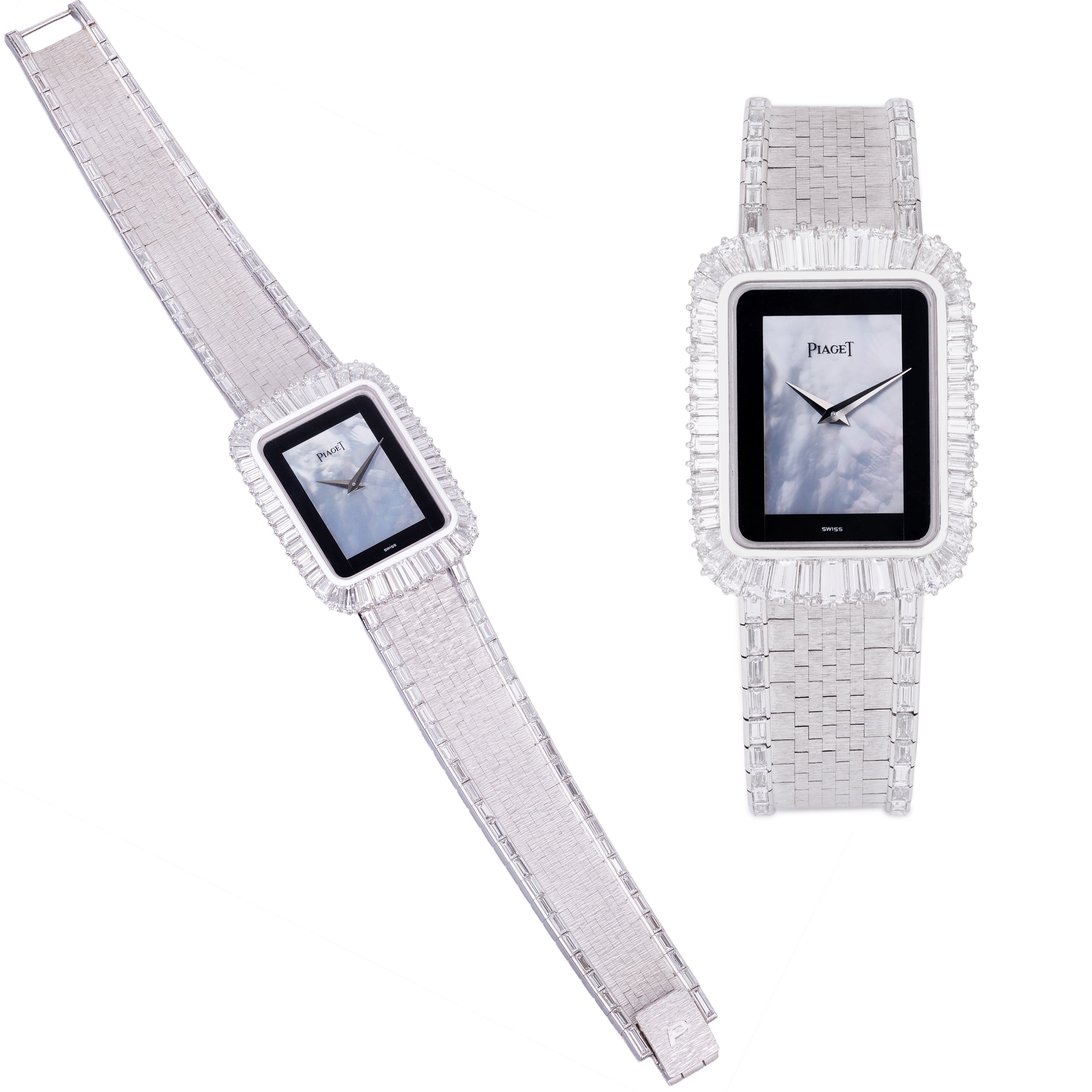 Rare 1970's Piaget | REF. 92975 H 6 | Onyx & Mother of Pearl Dial | Baguette Diamond Bezel & Bracelet Lining | 18k White Gold | 27.5mm