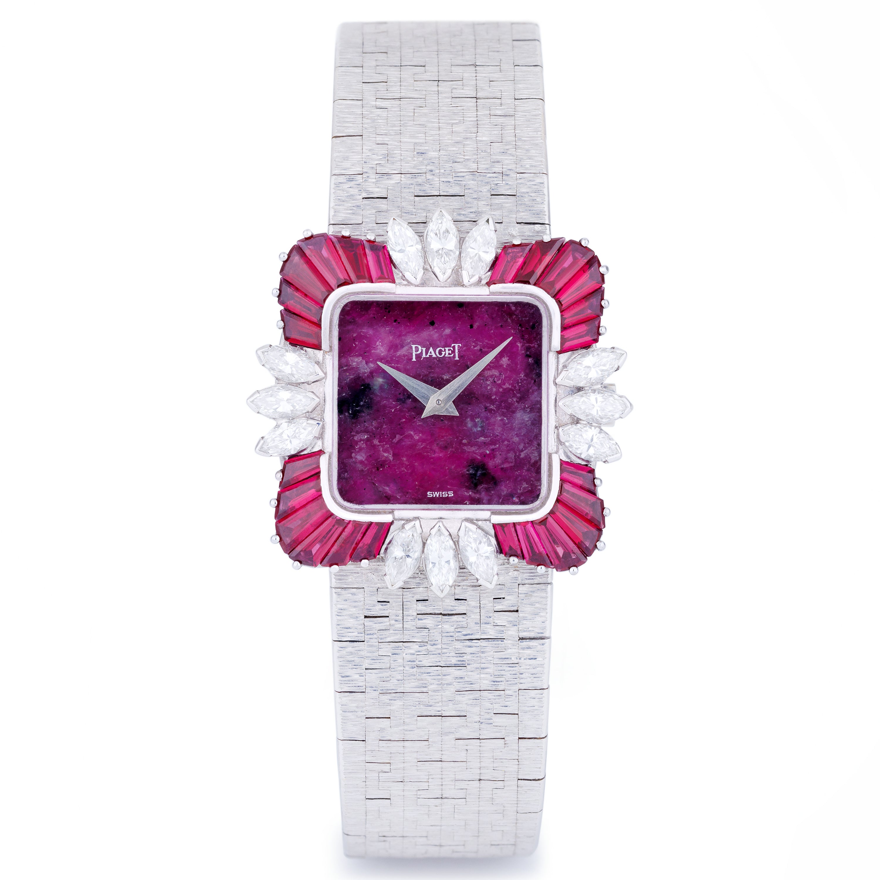 Possibly Unique, Extremely Rare Piaget Vintage Ladies Wristwatch | REF. 9249 A 6 | Rubelite Dial | Rubies & Marquise Diamonds | 18k White Gold | 25mm | Manual Wind | 1980s