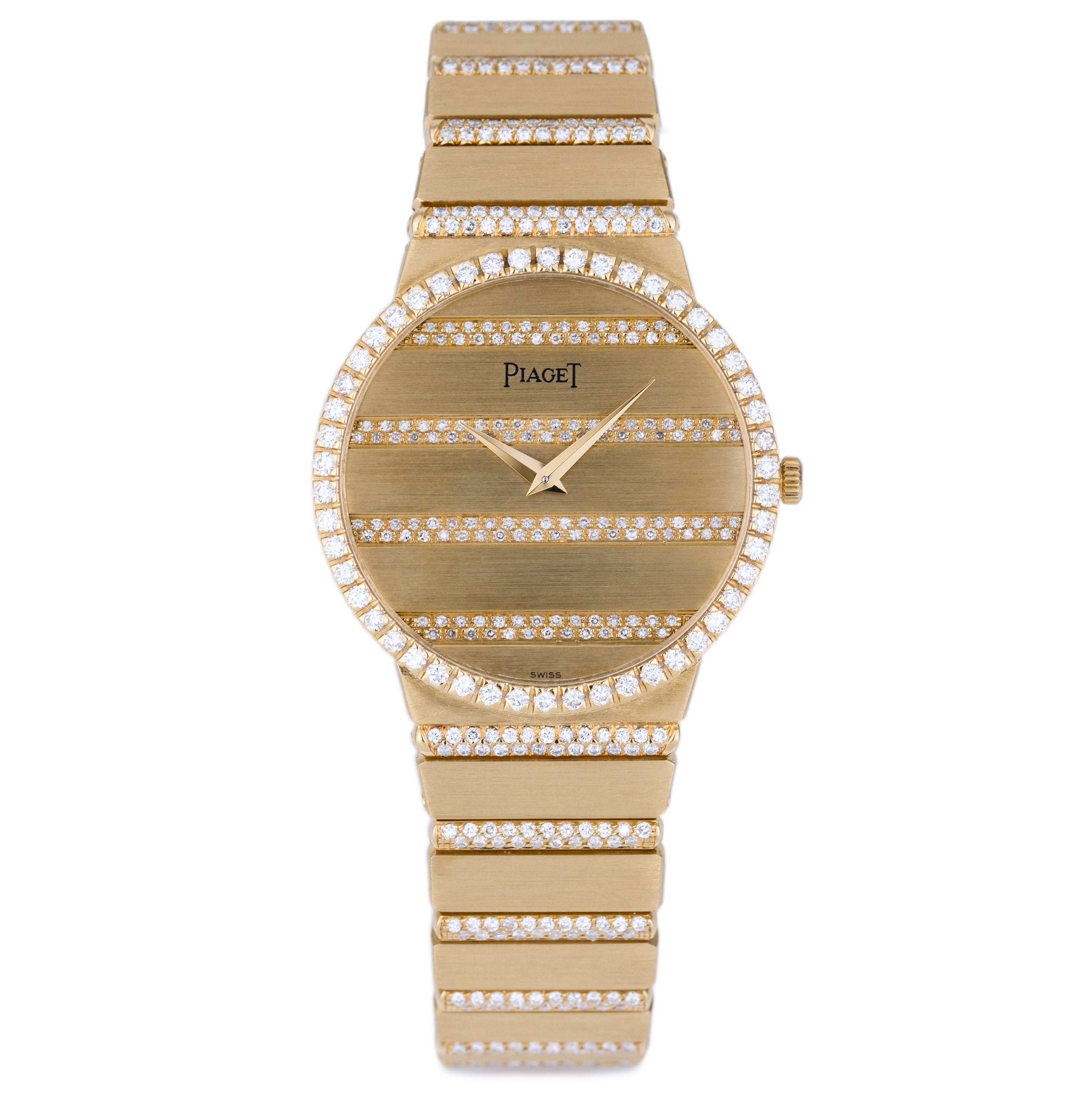 Piaget Polo | REF. 8066 C 705 | Pavé Diamond Gadroons & Diamond Bezel | 32mm | 18k Yellow Gold | 1980s