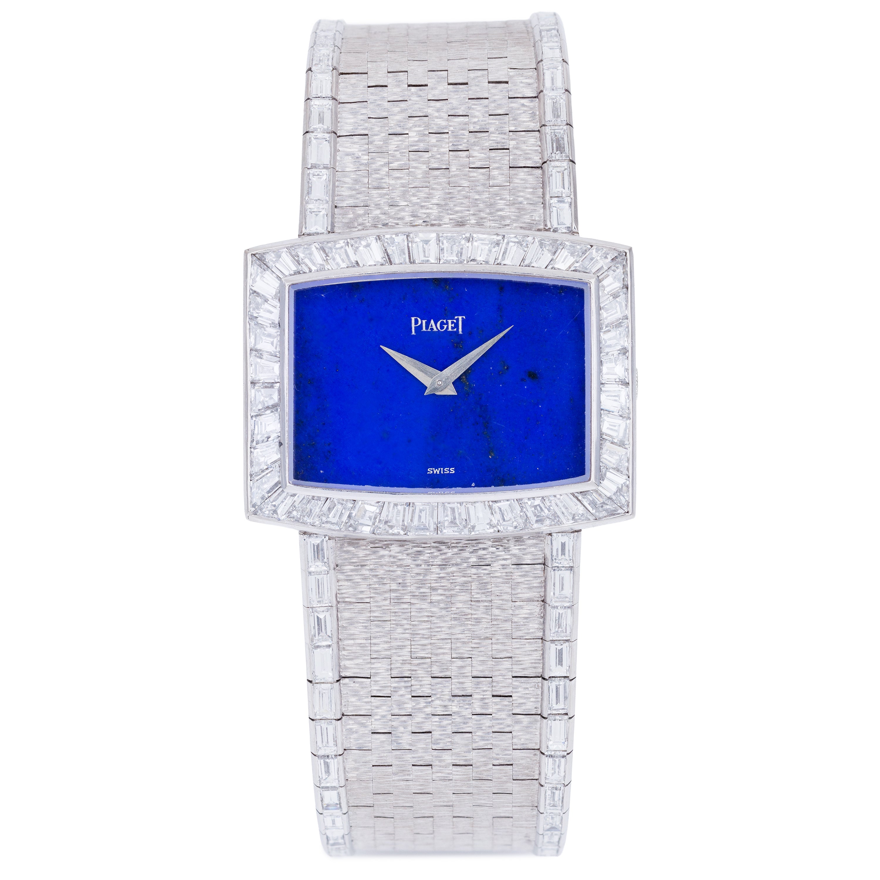 Rare 1970's Piaget | REF. 9665 H 6 | Lapis Lazuli Dial | Baguette Diamond Bezel & Bracelet Lining | 18k White Gold | 31.5mm