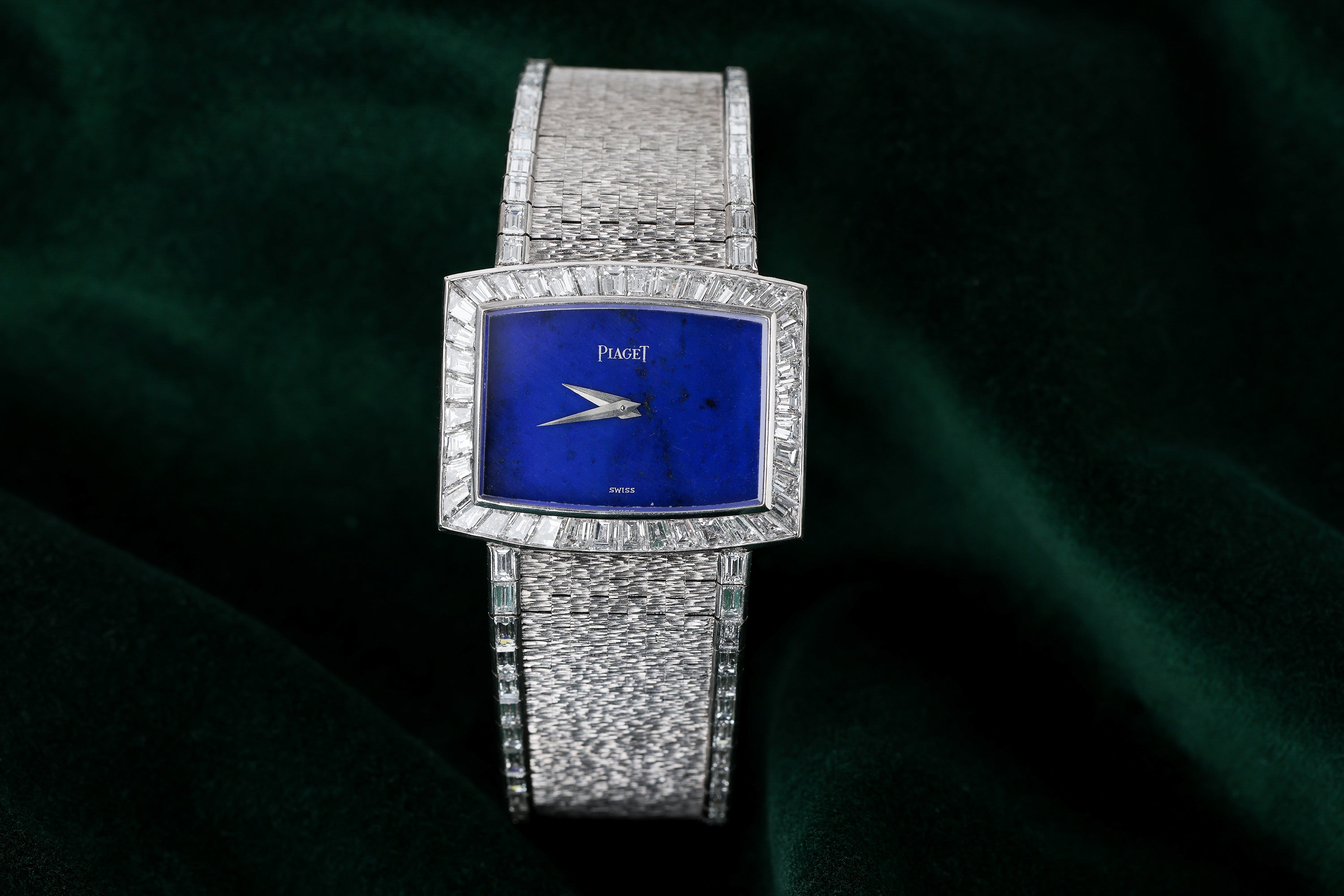 Rare 1970's Piaget | REF. 9665 H 6 | Lapis Lazuli Dial | Baguette Diamond Bezel & Bracelet Lining | 18k White Gold | 31.5mm