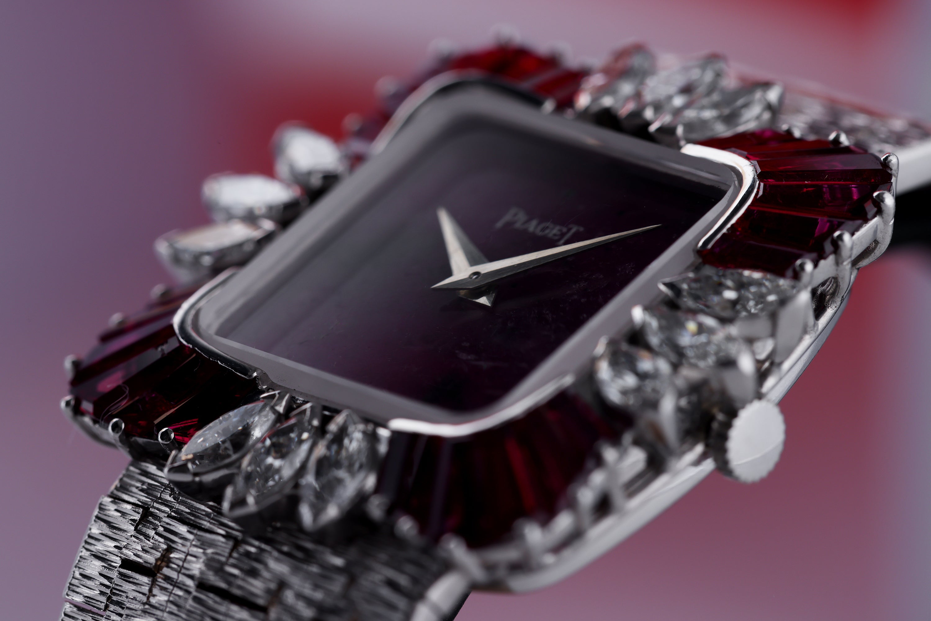 Possibly Unique, Extremely Rare Piaget Vintage Ladies Wristwatch | REF. 9249 A 6 | Rubelite Dial | Rubies & Marquise Diamonds | 18k White Gold | 25mm | Manual Wind | 1980s