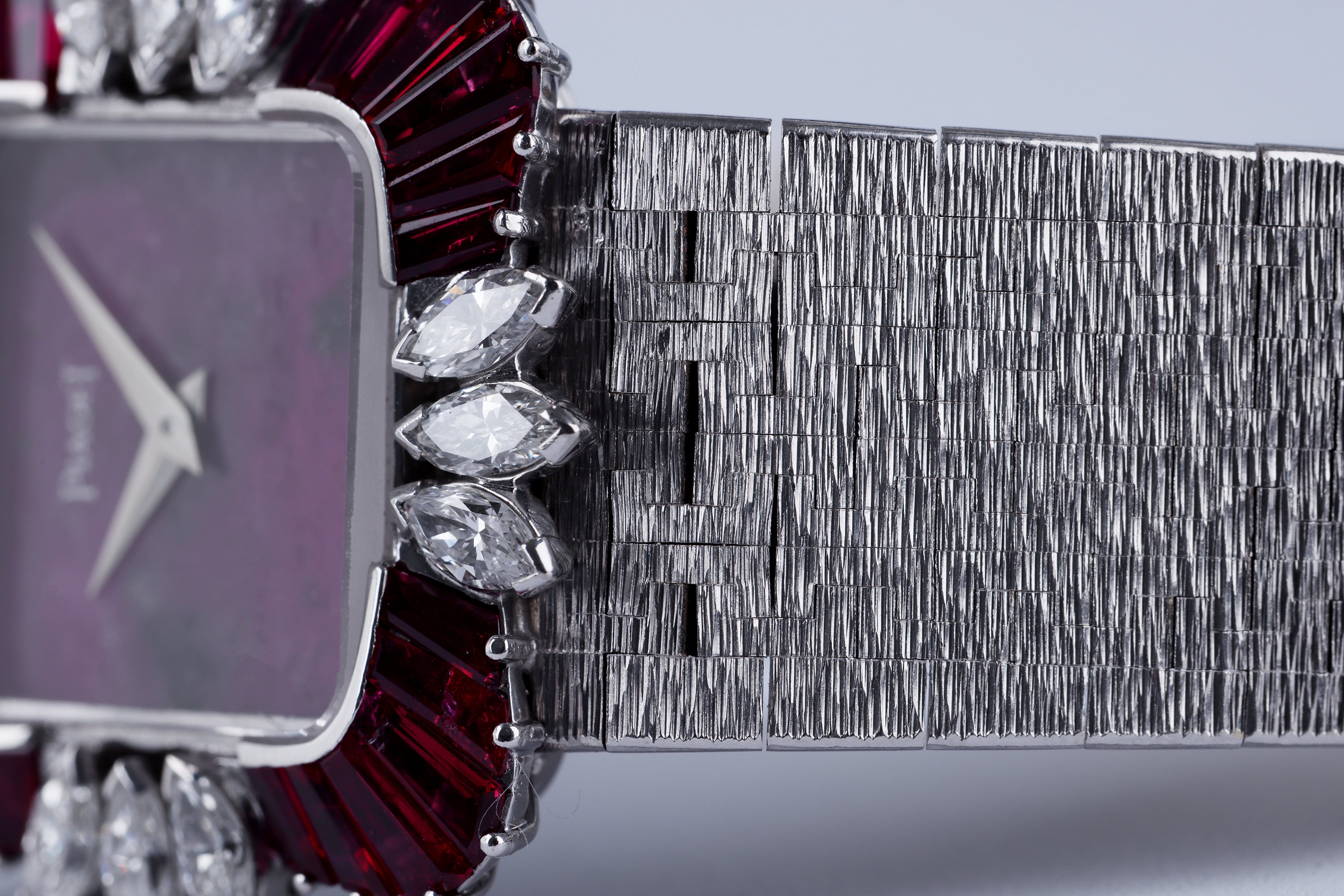 Possibly Unique, Extremely Rare Piaget Vintage Ladies Wristwatch | REF. 9249 A 6 | Rubelite Dial | Rubies & Marquise Diamonds | 18k White Gold | 25mm | Manual Wind | 1980s