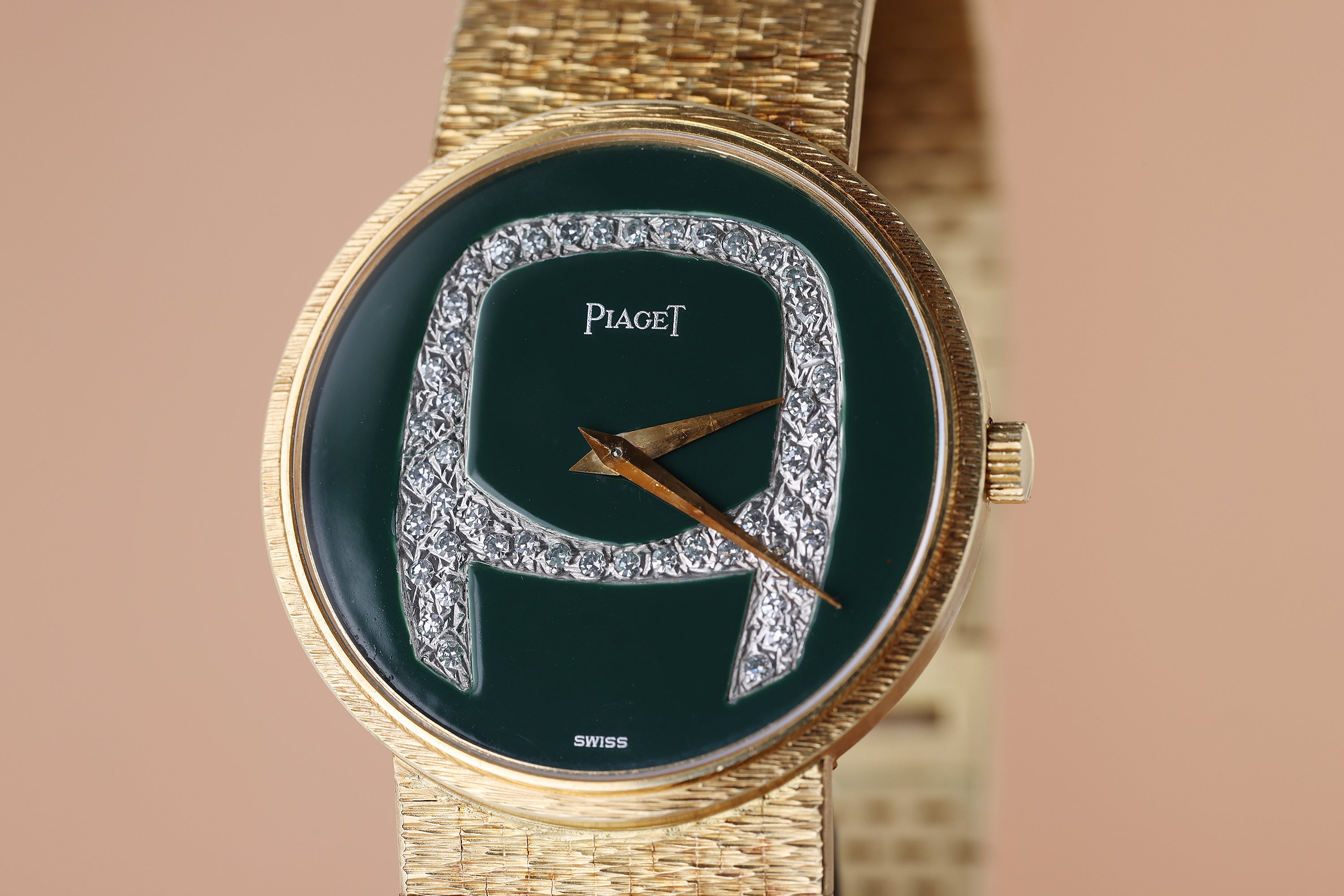 Rare Piaget 1980's Watch | REF. 9633 A 6 | Green Lacquered 'A' Diamond Dial | 31.5mm | 18k Yellow Gold