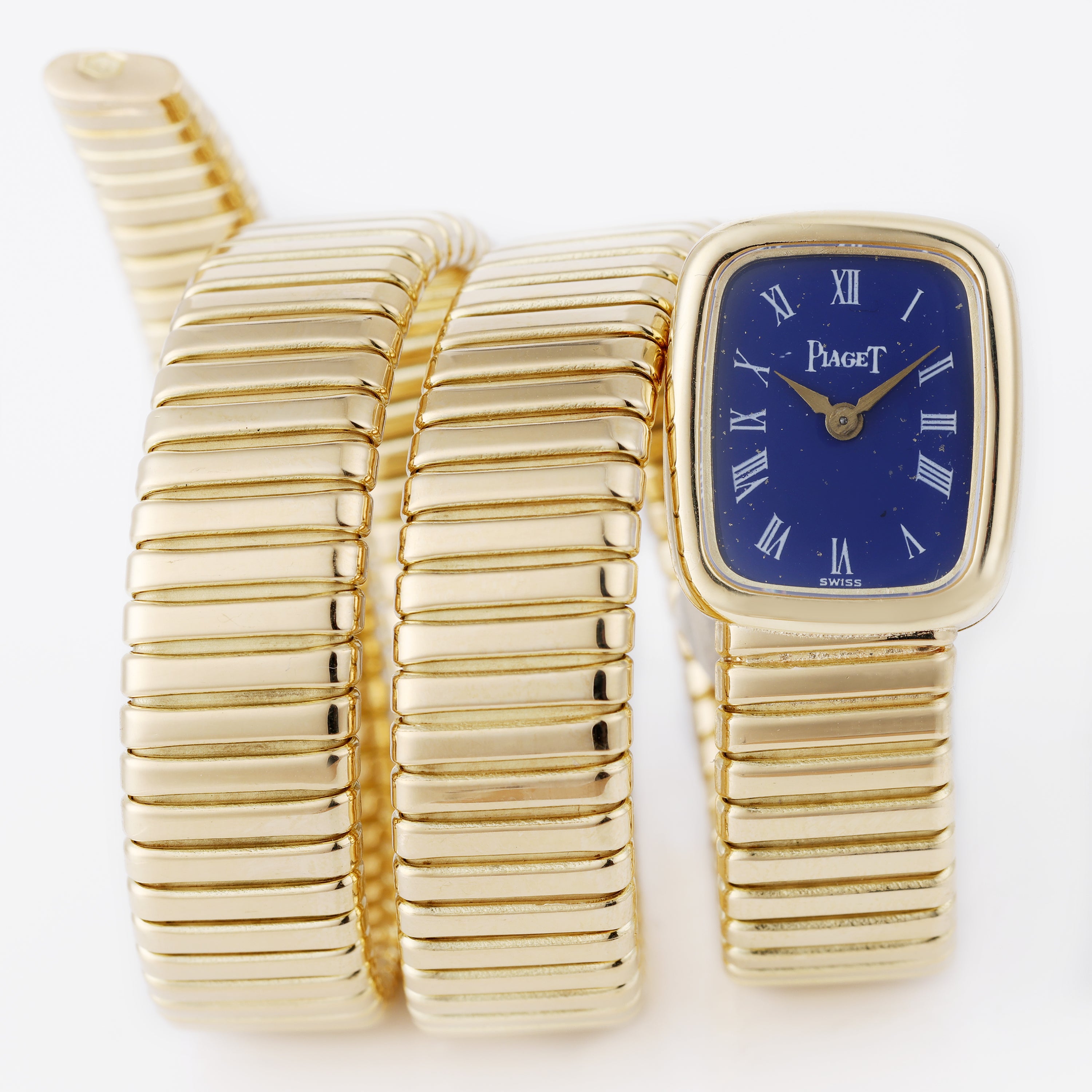 Piaget Serpenti Tubogas Wristwatch | Circa 1960's | Blue Dial | 18k Yellow Gold