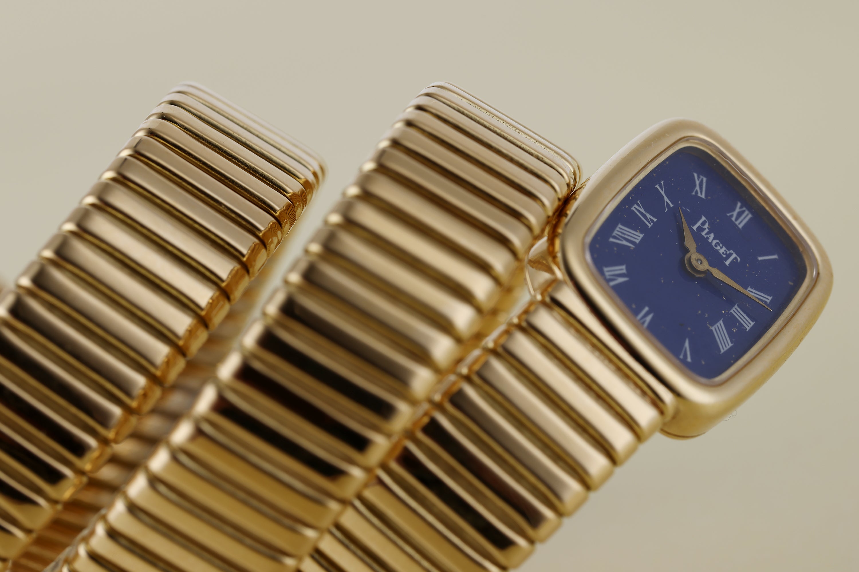 Piaget Serpenti Tubogas Wristwatch | Circa 1960's | Blue Dial | 18k Yellow Gold