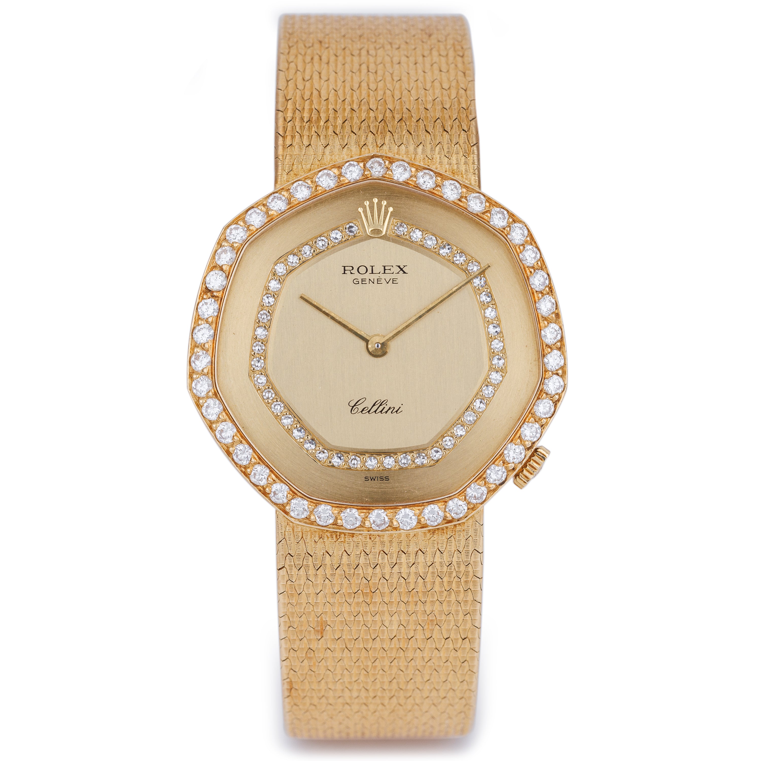 Ultra Rare Heptagon-Shaped Rolex Cellini | REF. 4638 | Diamond Bezel | 33mm | 18k Yellow Gold | Manual Wind | 1981