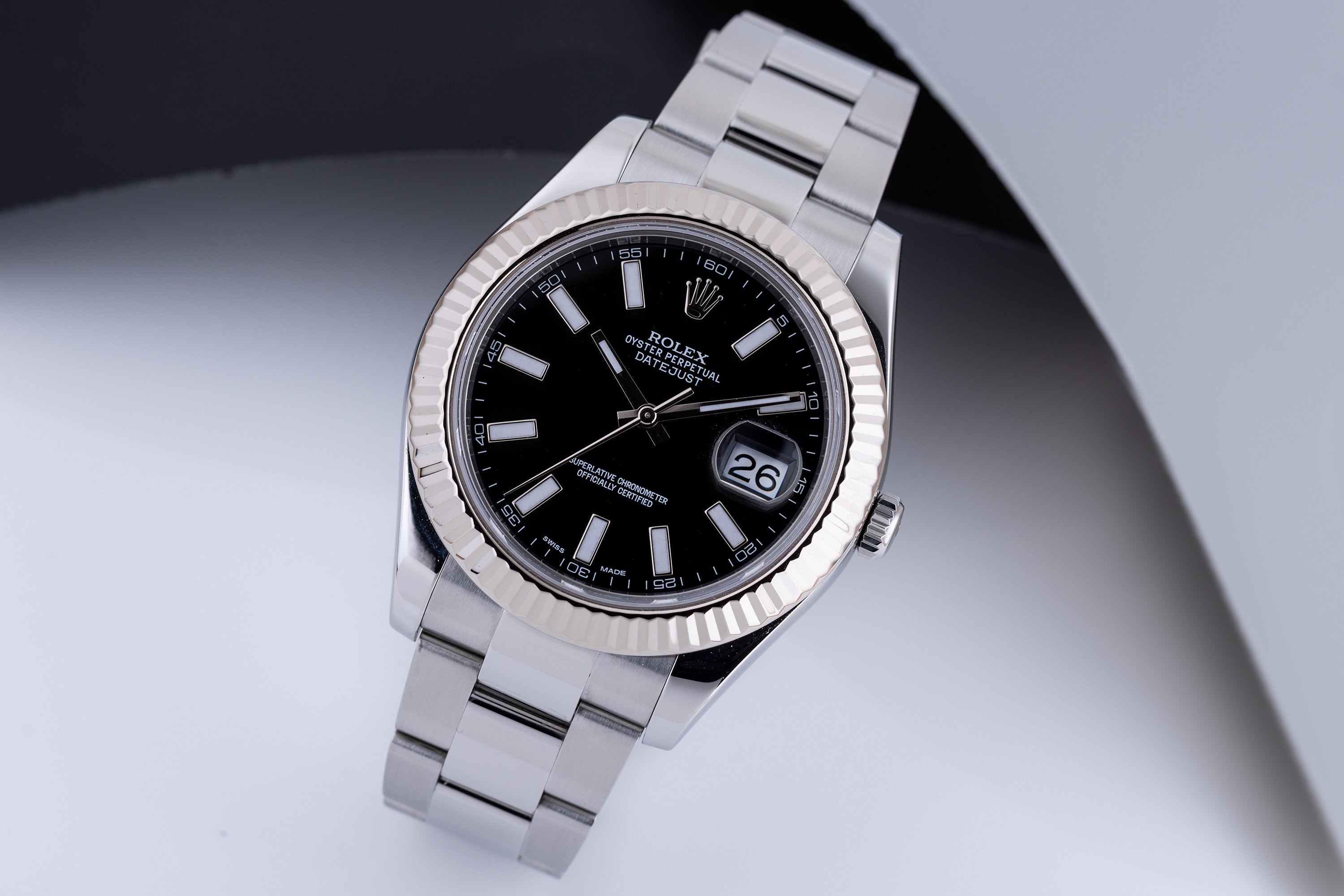 Rolex DateJust 41mm | REF. 116334 | Black Dial | Box & Papers | 2015 | Stainless Steel & 18k White Gold Bezel