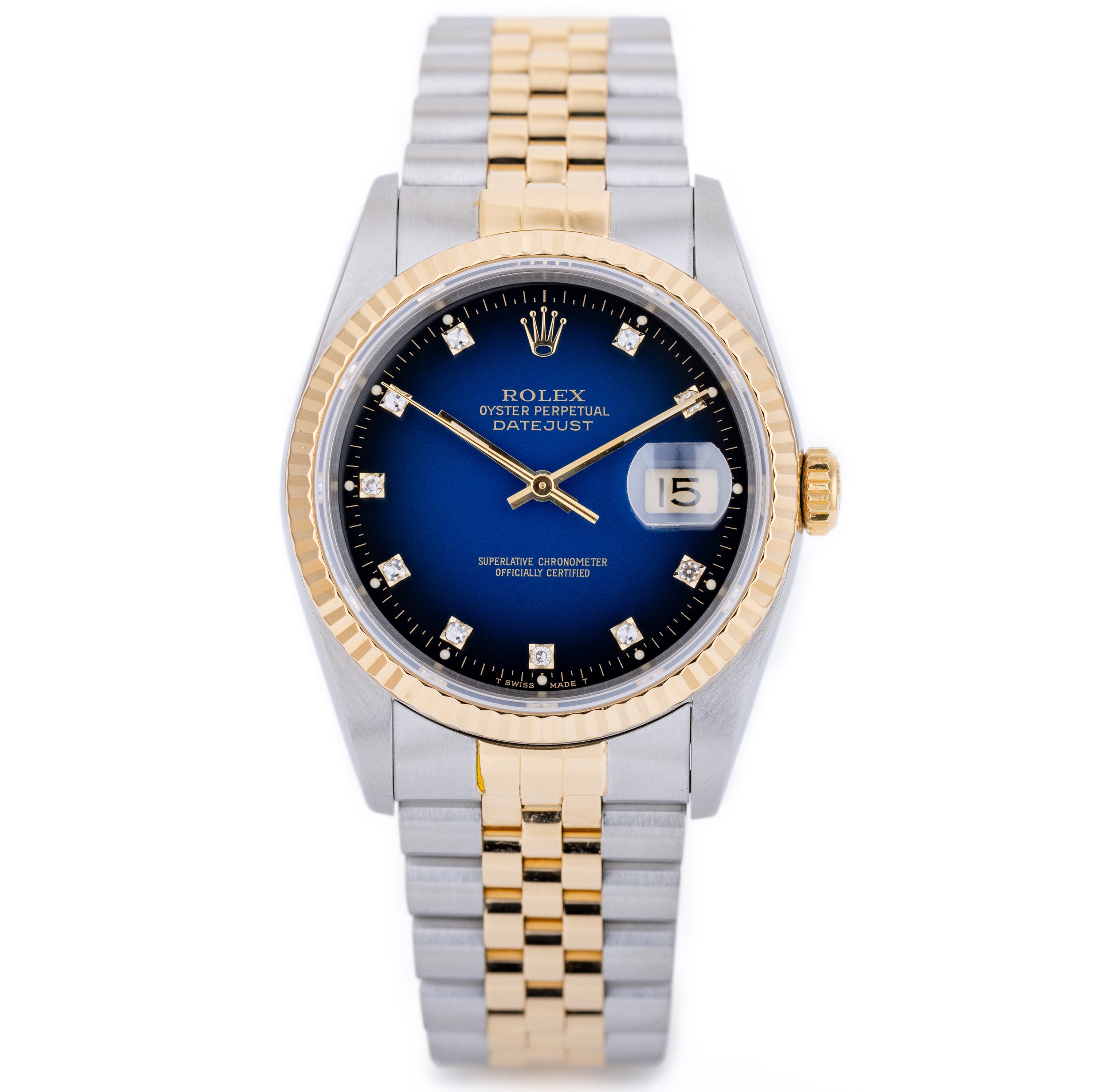 Rolex DateJust 36mm | REF. 16233 | Blue Dégradé Diamond Dial | Stainless Steel & 18k Yellow Gold | 1988