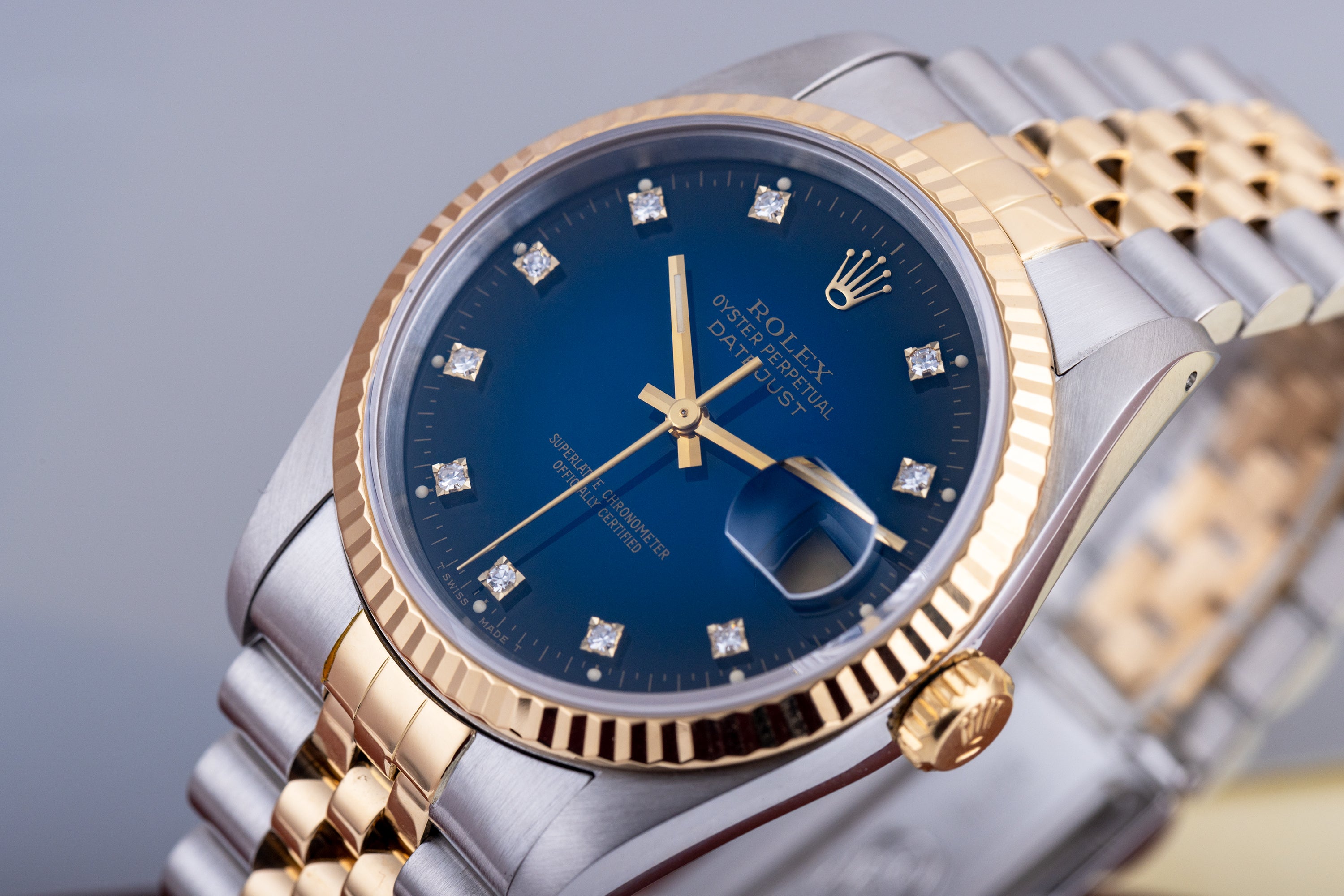 Rolex DateJust 36mm | REF. 16233 | Blue Dégradé Diamond Dial | Stainless Steel & 18k Yellow Gold | 1988