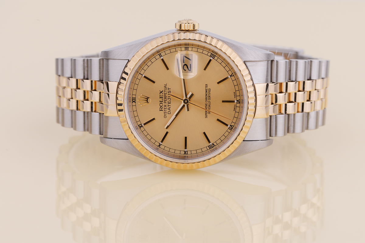 Rolex DateJust | REF. 16233 | Gold Dial | 36mm | Stainless Steel & 18k Yellow Gold | 1990