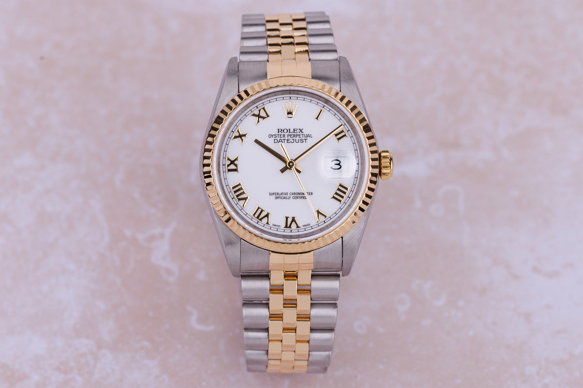 Rolex DateJust 36mm | REF. 16233 | White Roman Numeral Dial | Stainless Steel & 18k Yellow Gold | Box & Papers | 2003